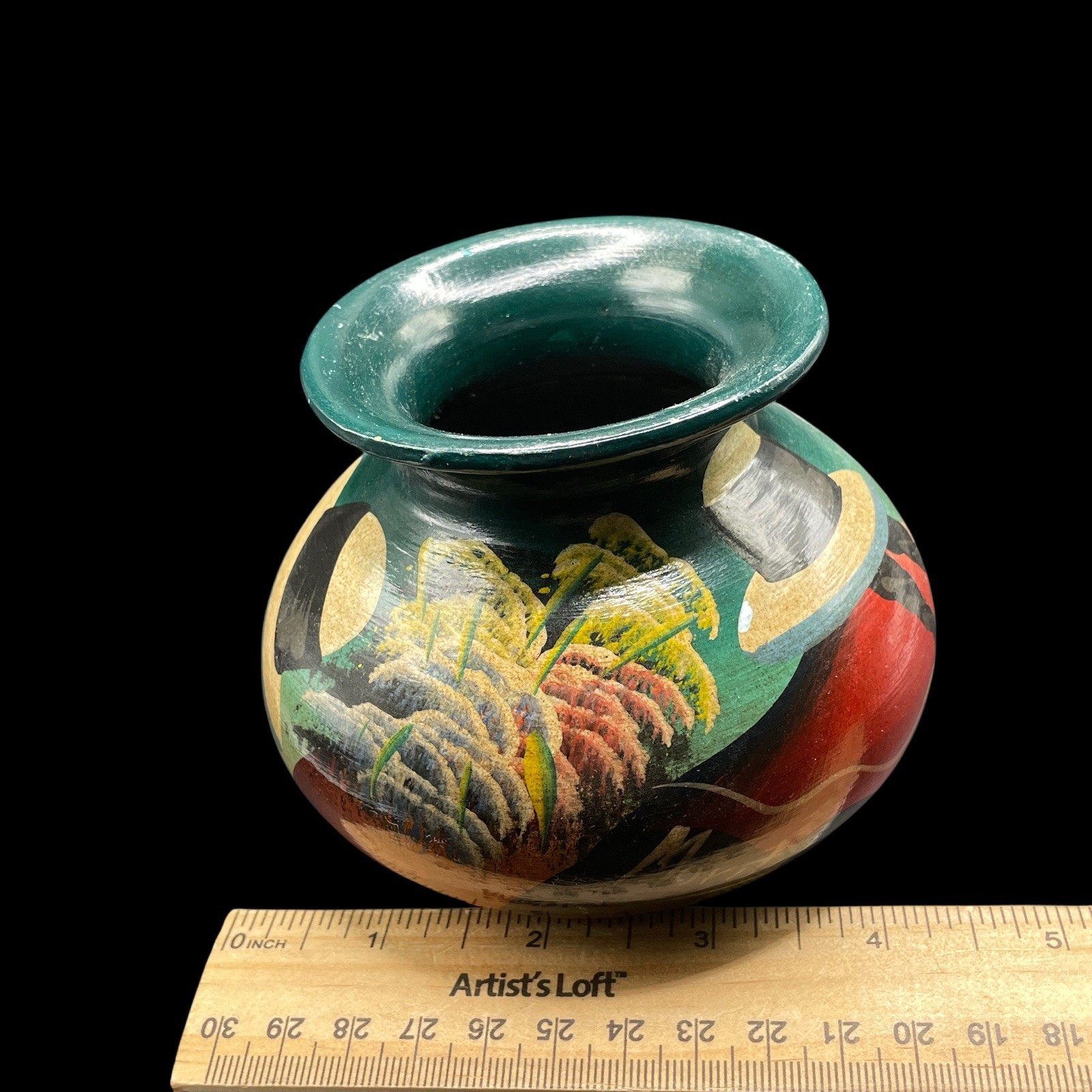 Hand Painted Folk Art Small Pottery Vase Peru Pahuart S.R.L. Signed Morit READ