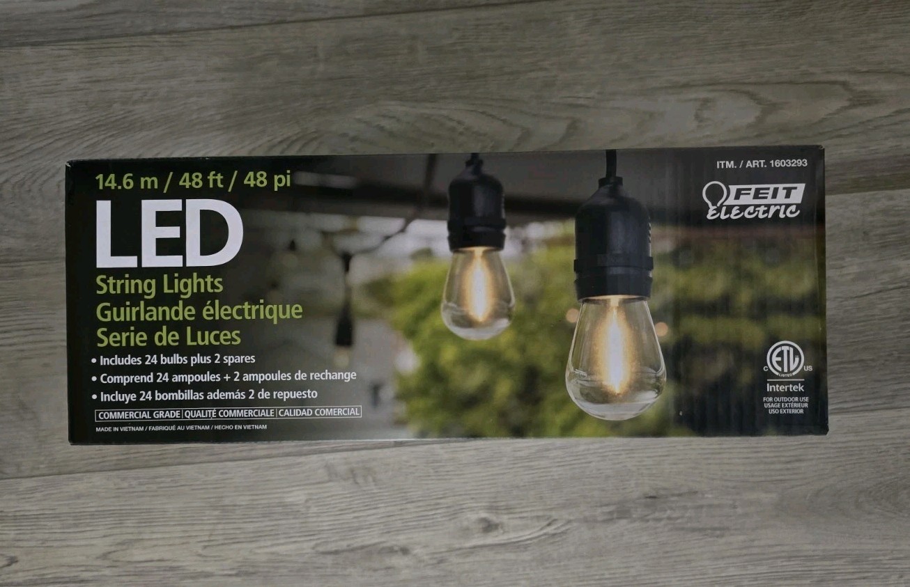 Feit Electric 48' LED Filament String Light 24 bulbs waterproof Indoor/outdoor