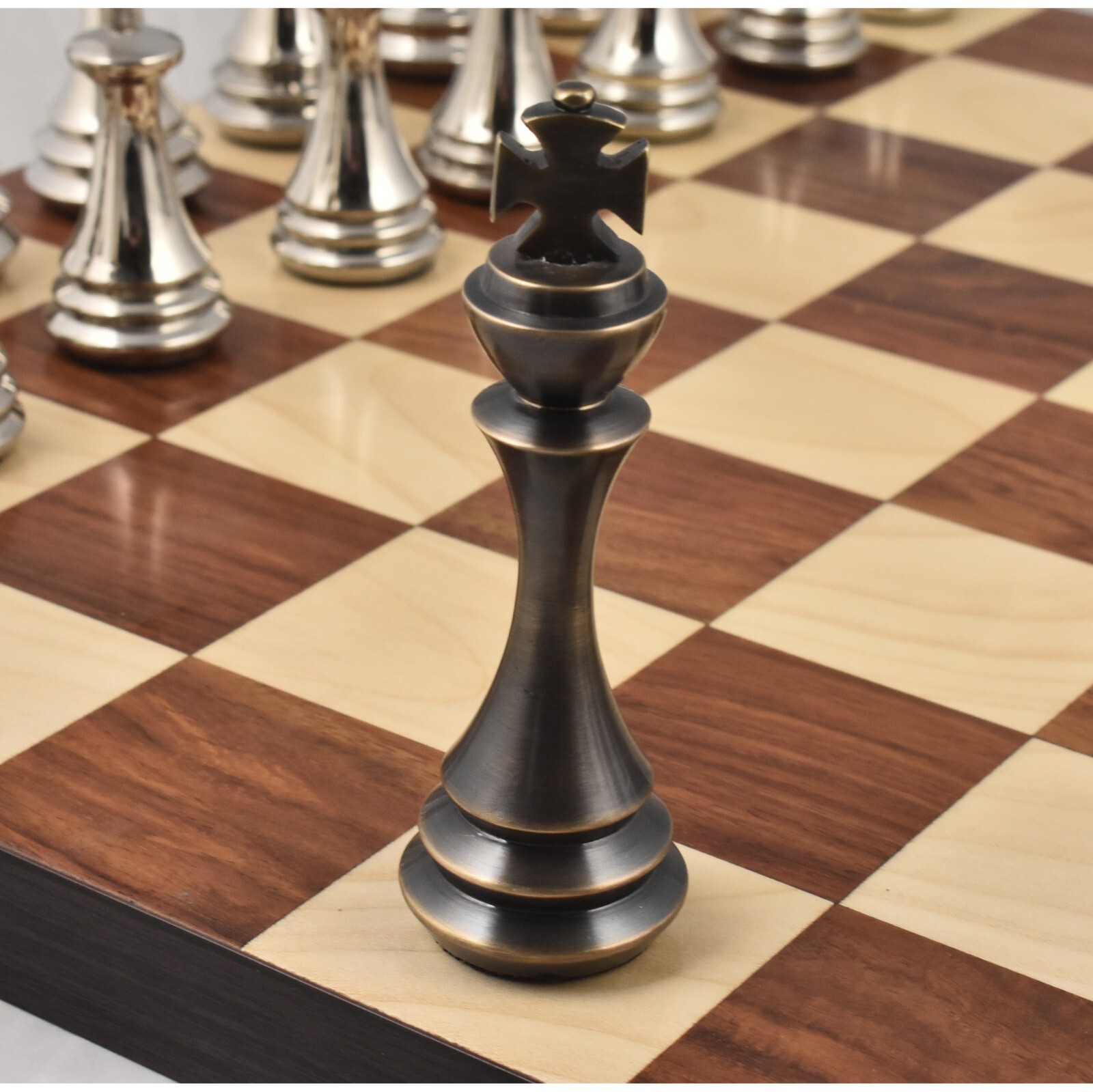 4.4" Russian Zagreb Brass Metal Luxury Chess Pieces only set - Silver & Antique