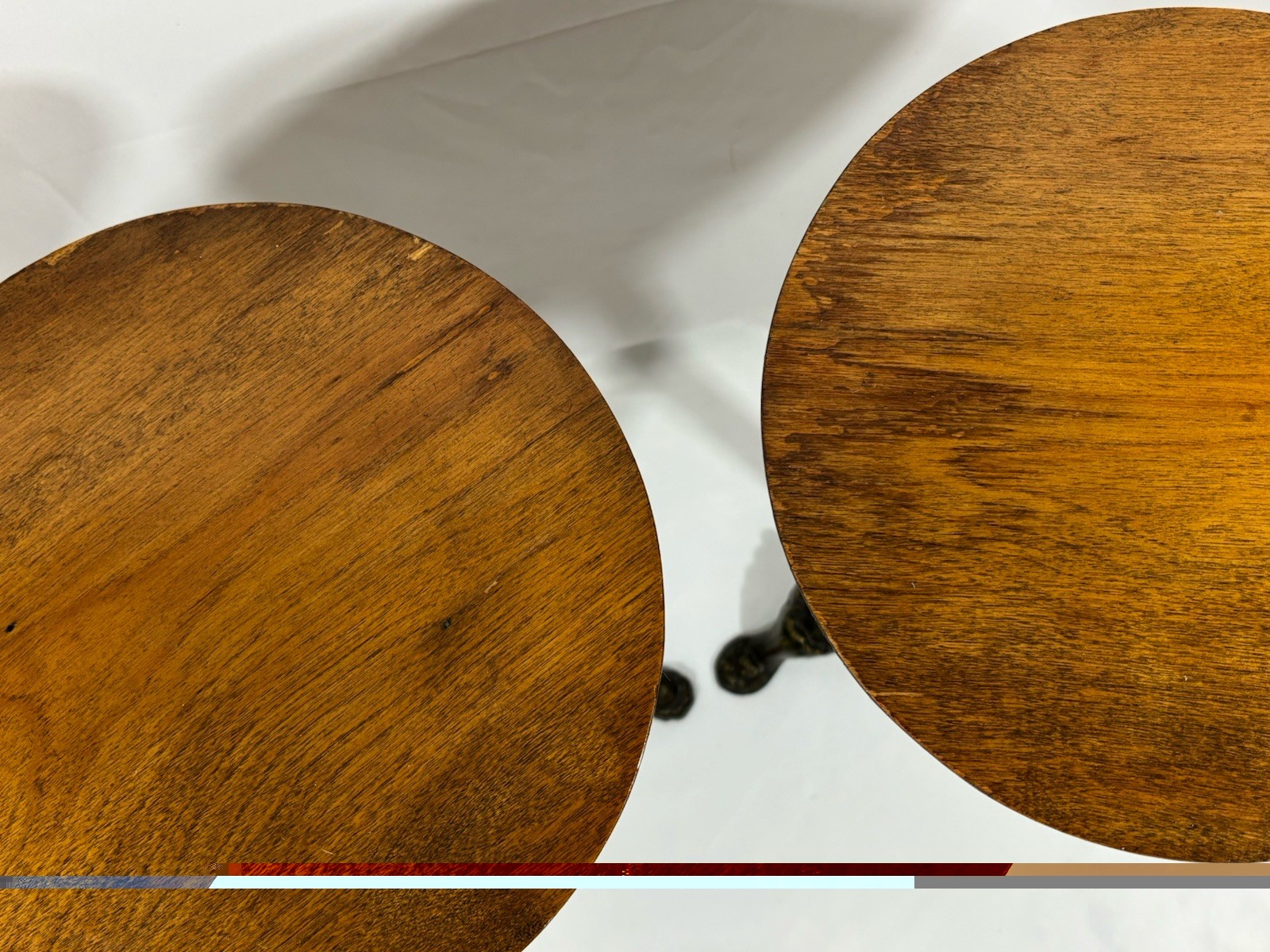 Antique Vintage Painted Green Cast Iron & Walnut? Wood Top Pedestal Plant Stand