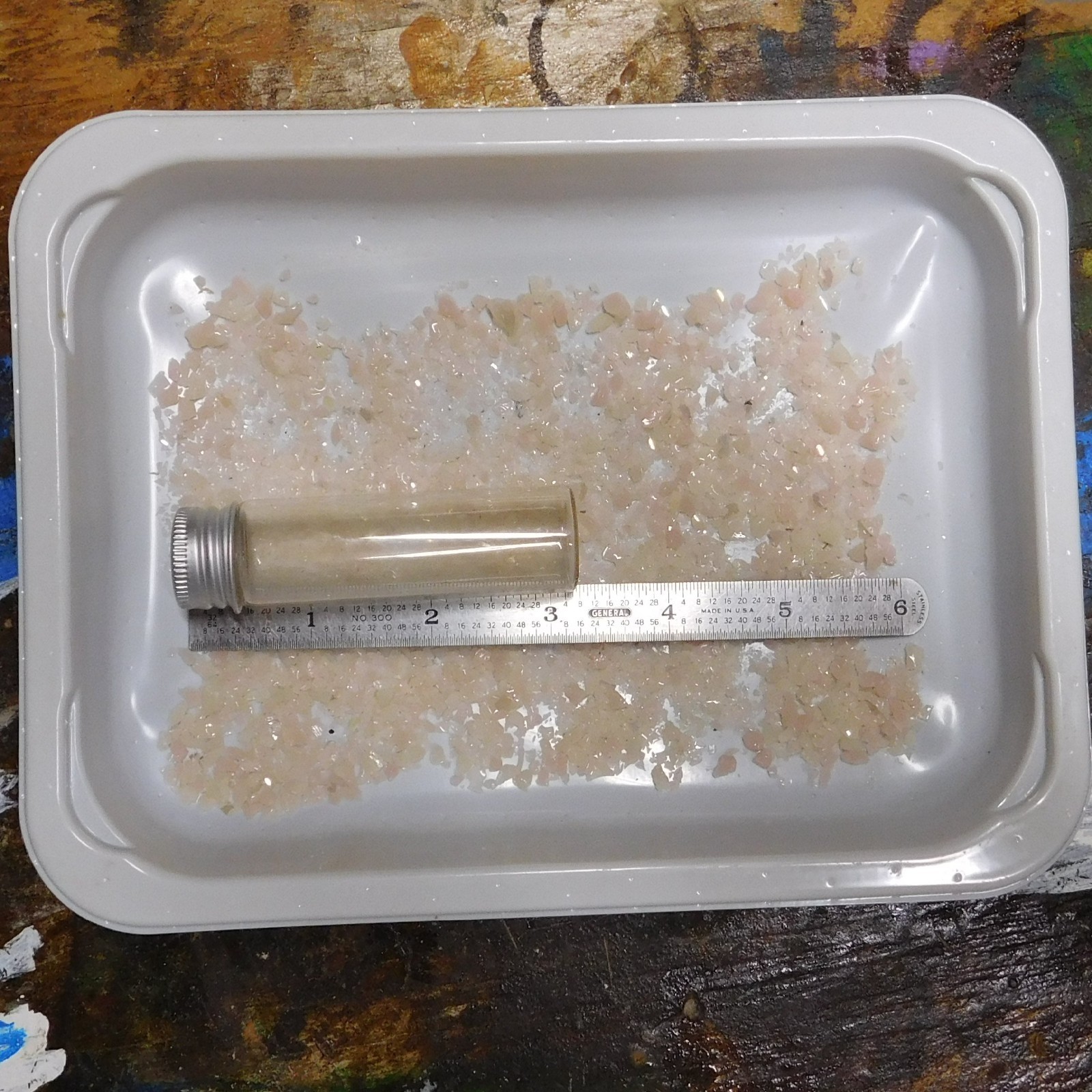 Lot of 2 vials Crushed blacklight Glowing UV Uranium Glass large Vial