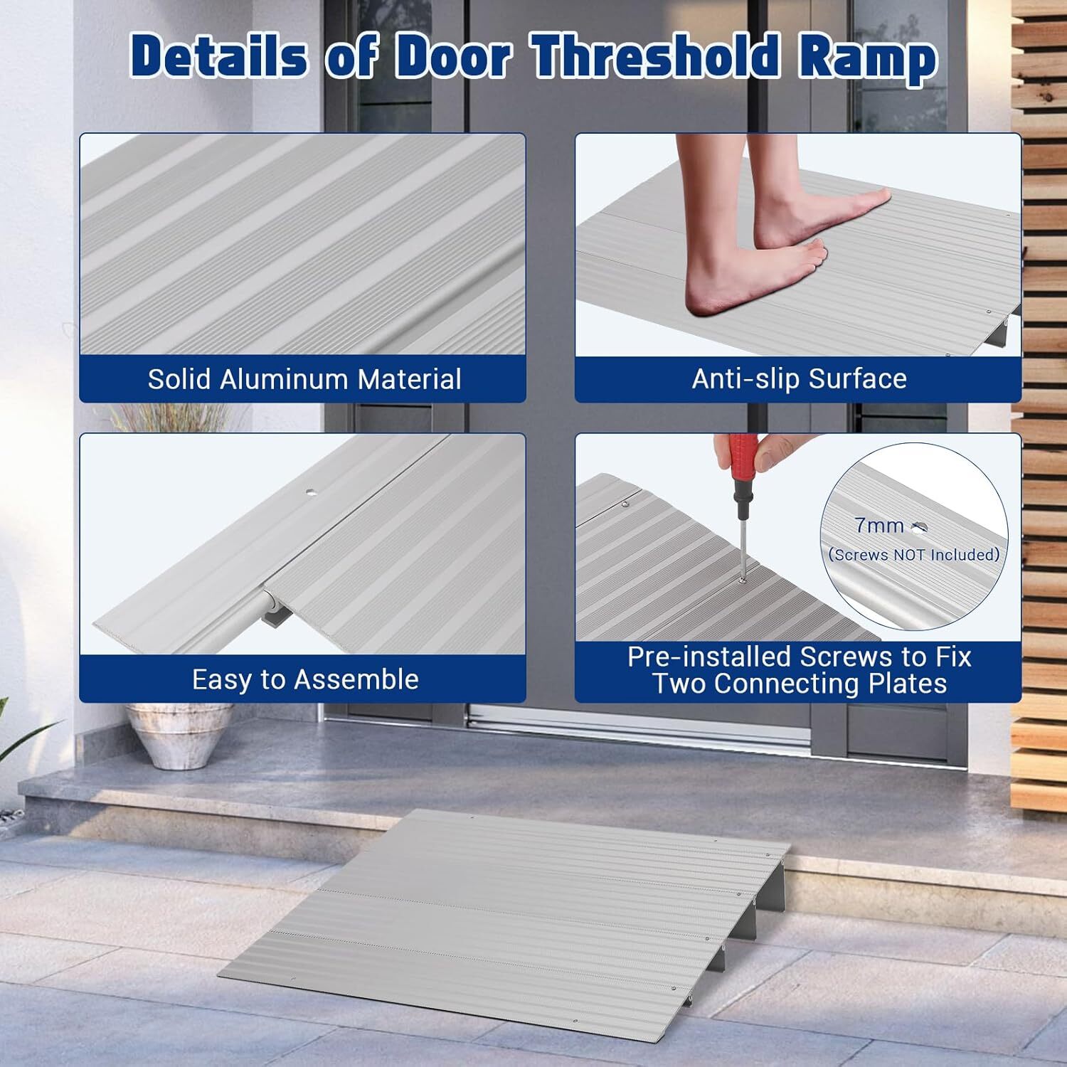 Adjustable Threshold Ramp 1"/2"/3"/4"/5" Rise Aluminum Door Ramp for Wheelchair