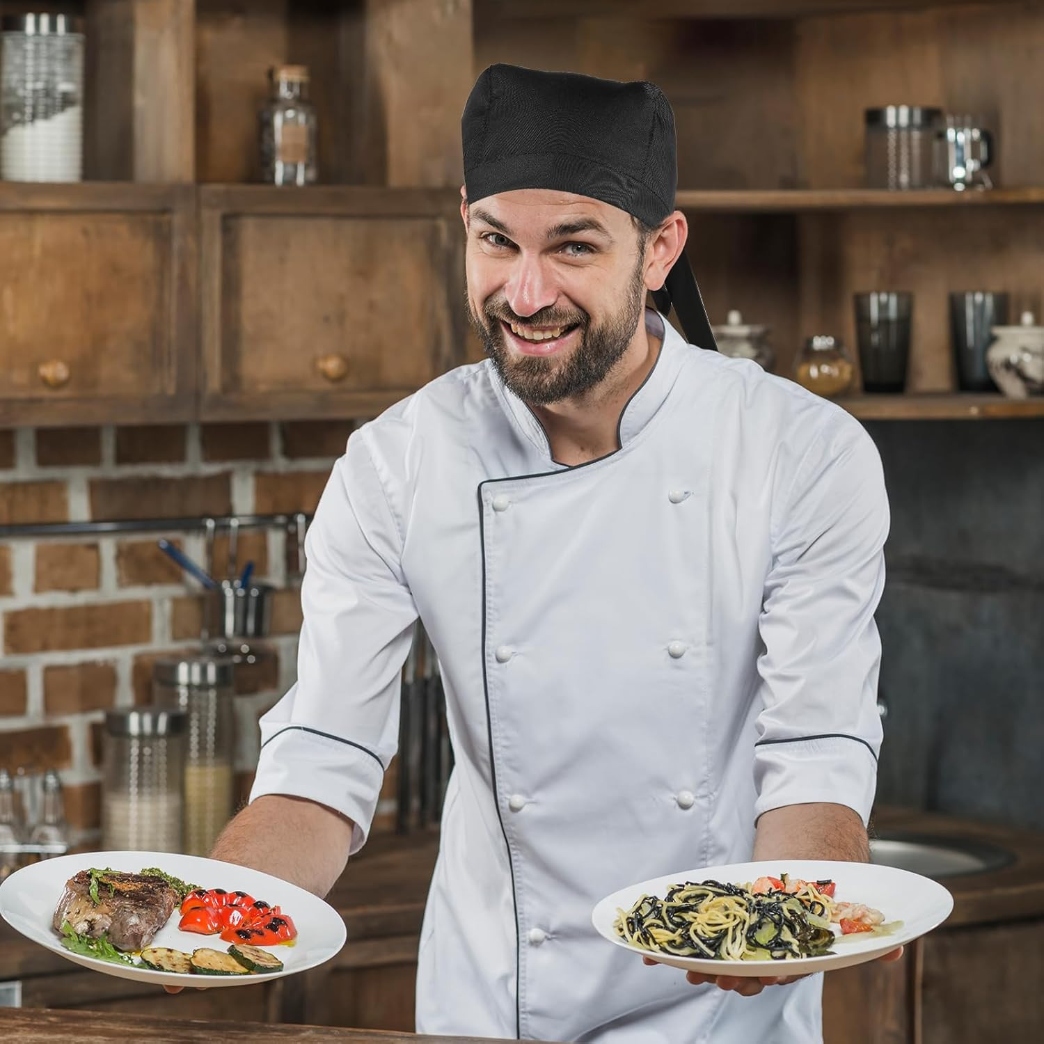 Adjustable Chef Bandanas & Skull Caps 4-Pack for Men Women