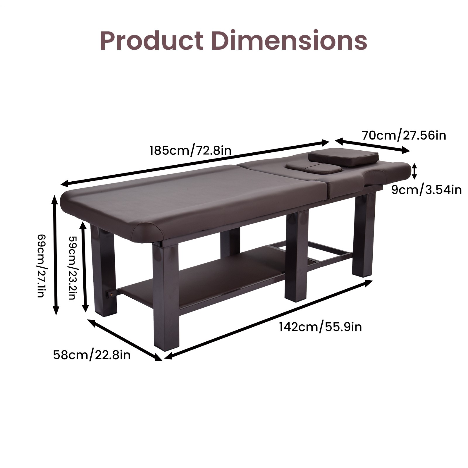 PU Leather Heavy Duty Professional Stationary Massage Bed -Brown