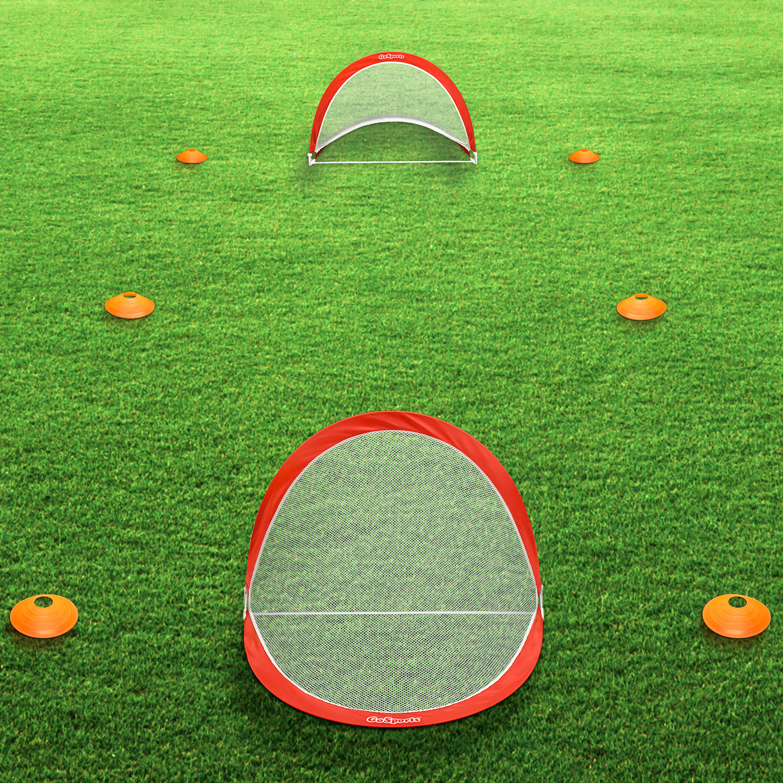 GoSports 6 FT Portable Pop-Up Soccer Goals (Set of 2 + 6 Cones and Case)