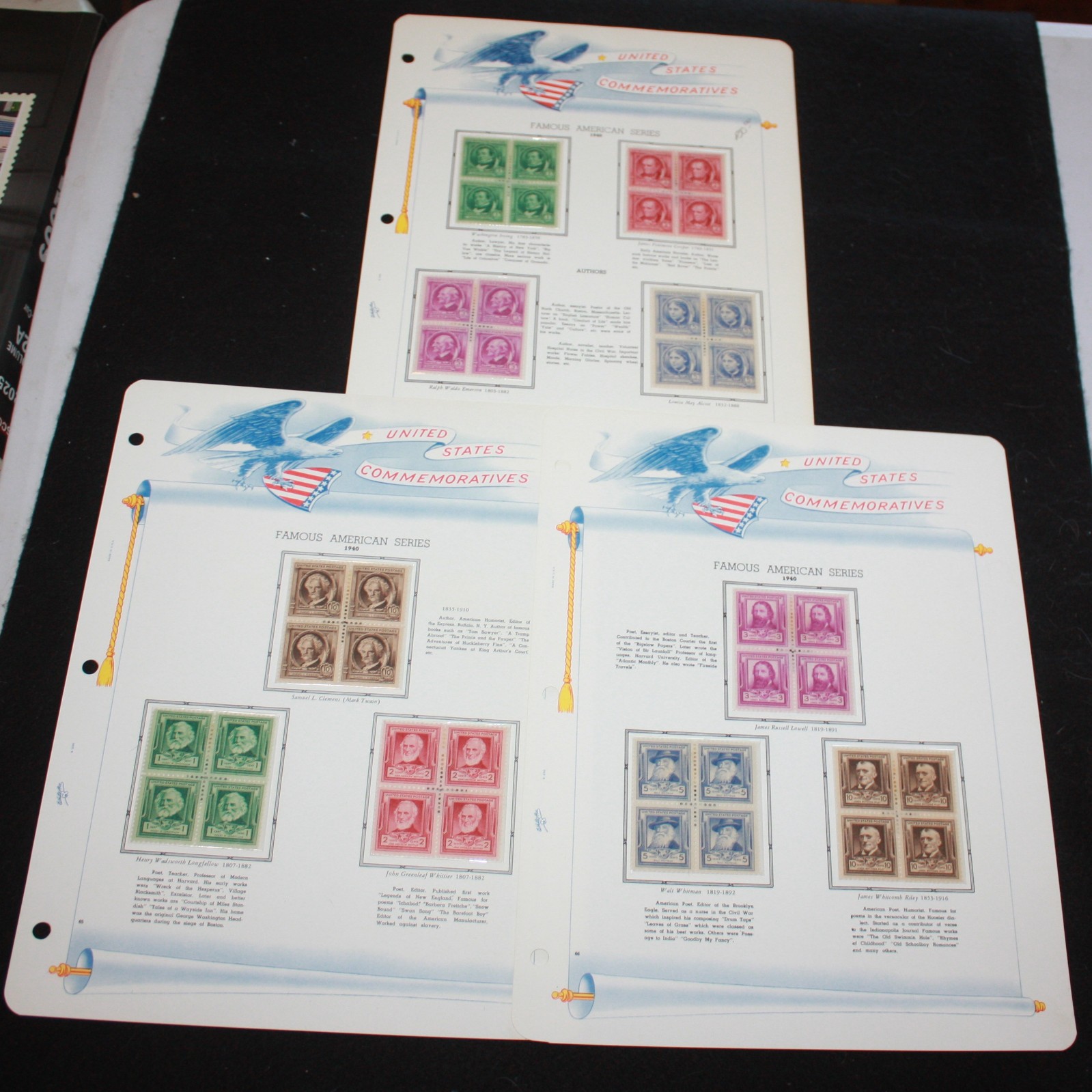 1940 - 35 MNH BLOCKS OF 4 - SC# 859-893 - FAMOUS AMERICAN SERIES