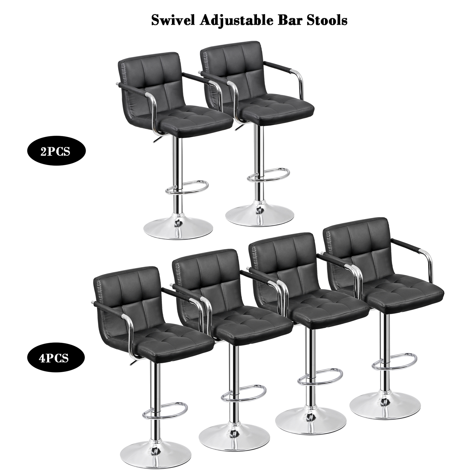 Set of 2/4 Bar Stools Swivel Adjustable Bar Chairs PU Leather w/Backrest Armrest