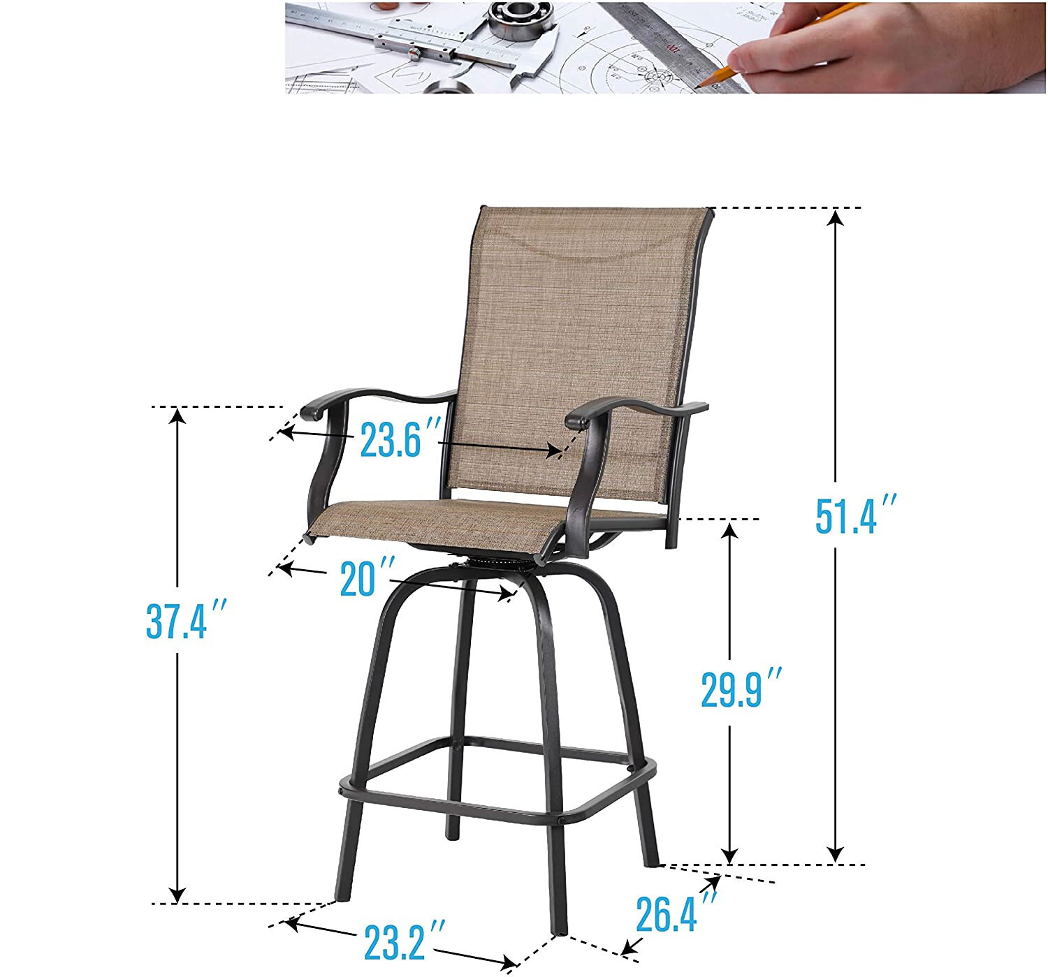 Patio Bar Stools Set of 4 Swivel Barstools Bar Height Chair Outdoor Dining Chair