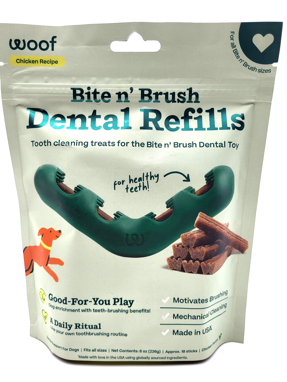 Woof Bite n' Brush Dental Teeth Cleaning Real Chicken Refills for Dog Toothbrush