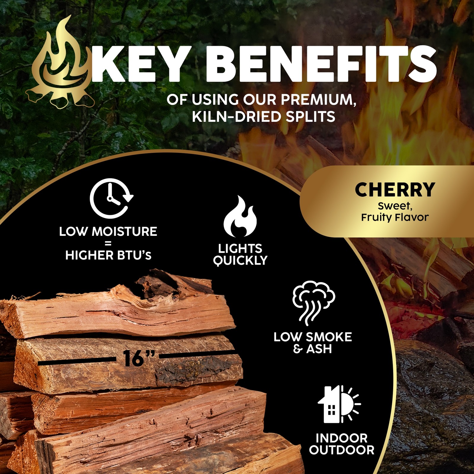 Firewood Central Kiln-Dried Cherry Wood – 16” Splits (14-18 Splits)