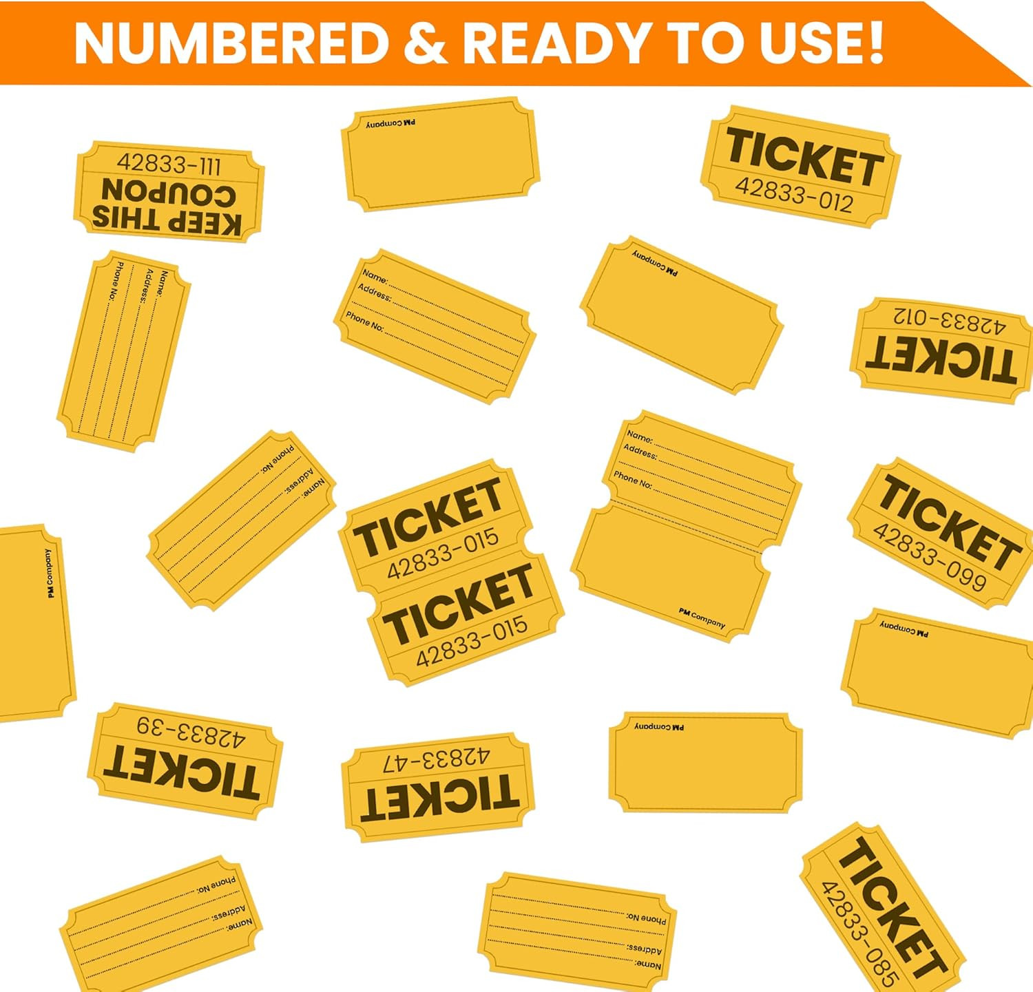 2000 Pcs (1000 Pairs) Raffle Tickets Double Roll, 50/50 Yellow Raffle Tickets fo