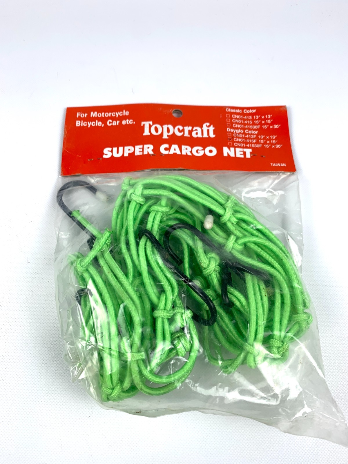 VTG Bike Cargo Net Dayglo Green Purple Stretch Basket Cover Topcraft 15x15" NOS