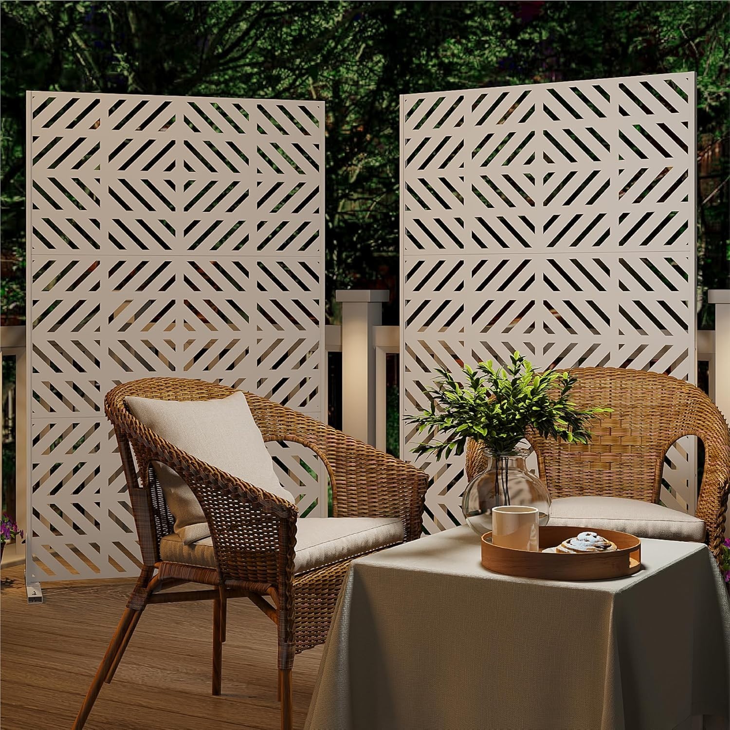 72" H Metal Outdoor Privacy Screen,Patio Balcony Freestanding Decorative Panel