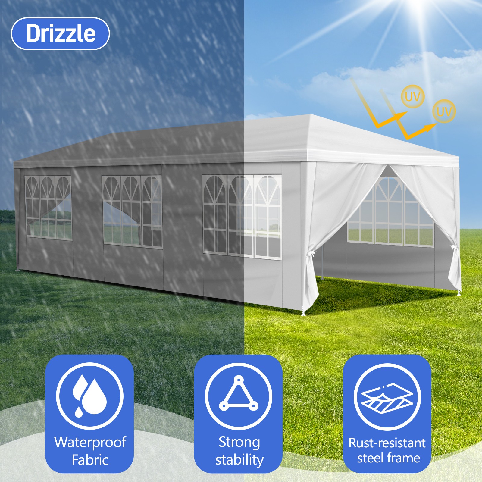 10'x30' Outdoor Gazebo Canopy Tent Wedding Party Tent Patio /w 8 Removable Walls