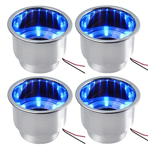 4PCS Boat Cup Holder, Stainless Steel Boat Cup Holder Insert, Blue Led Blue*4