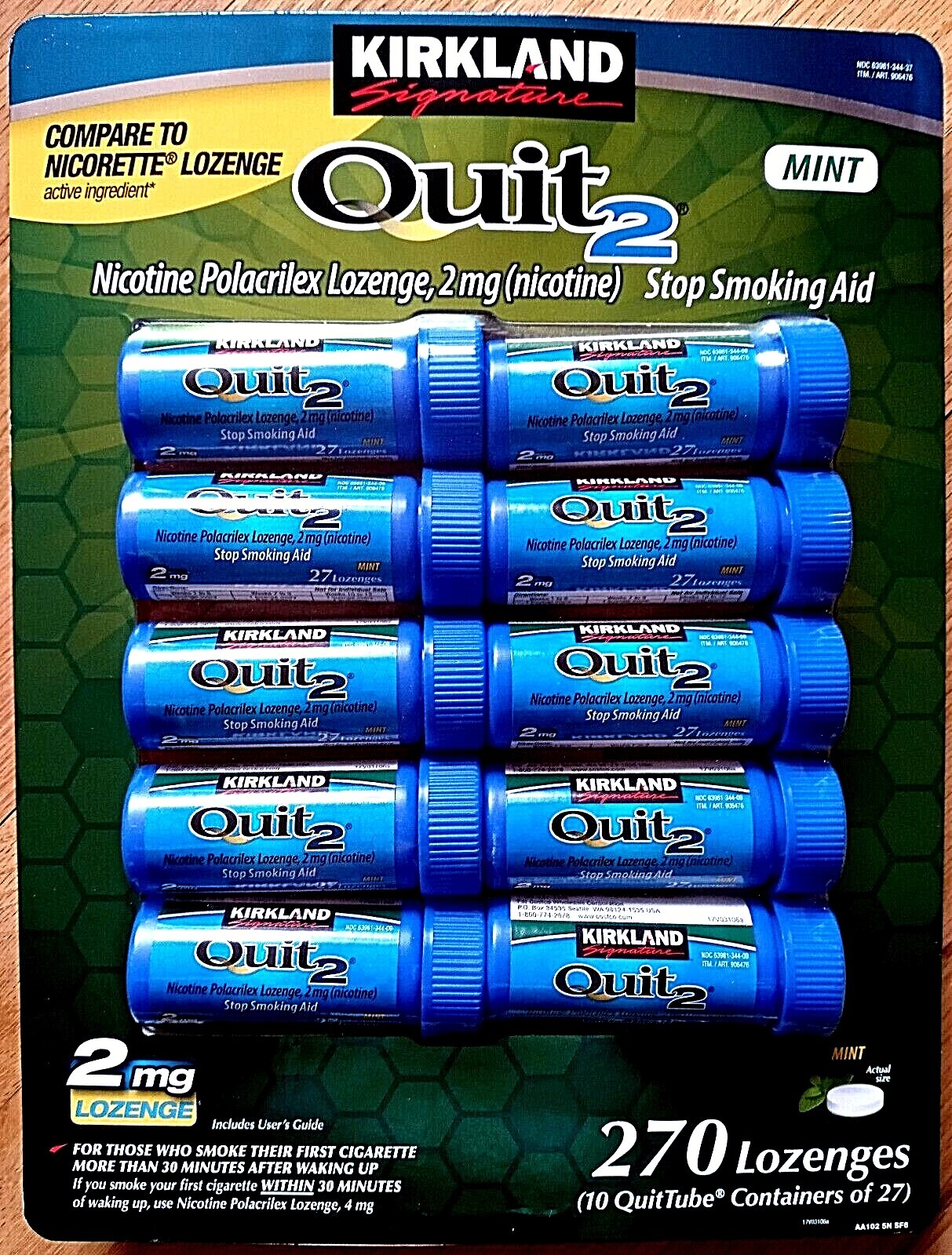 Kirkland Quit 2 mg Lozenge 270 Pieces Nicotine Polacrilex Stop Smoking Aid 01/26