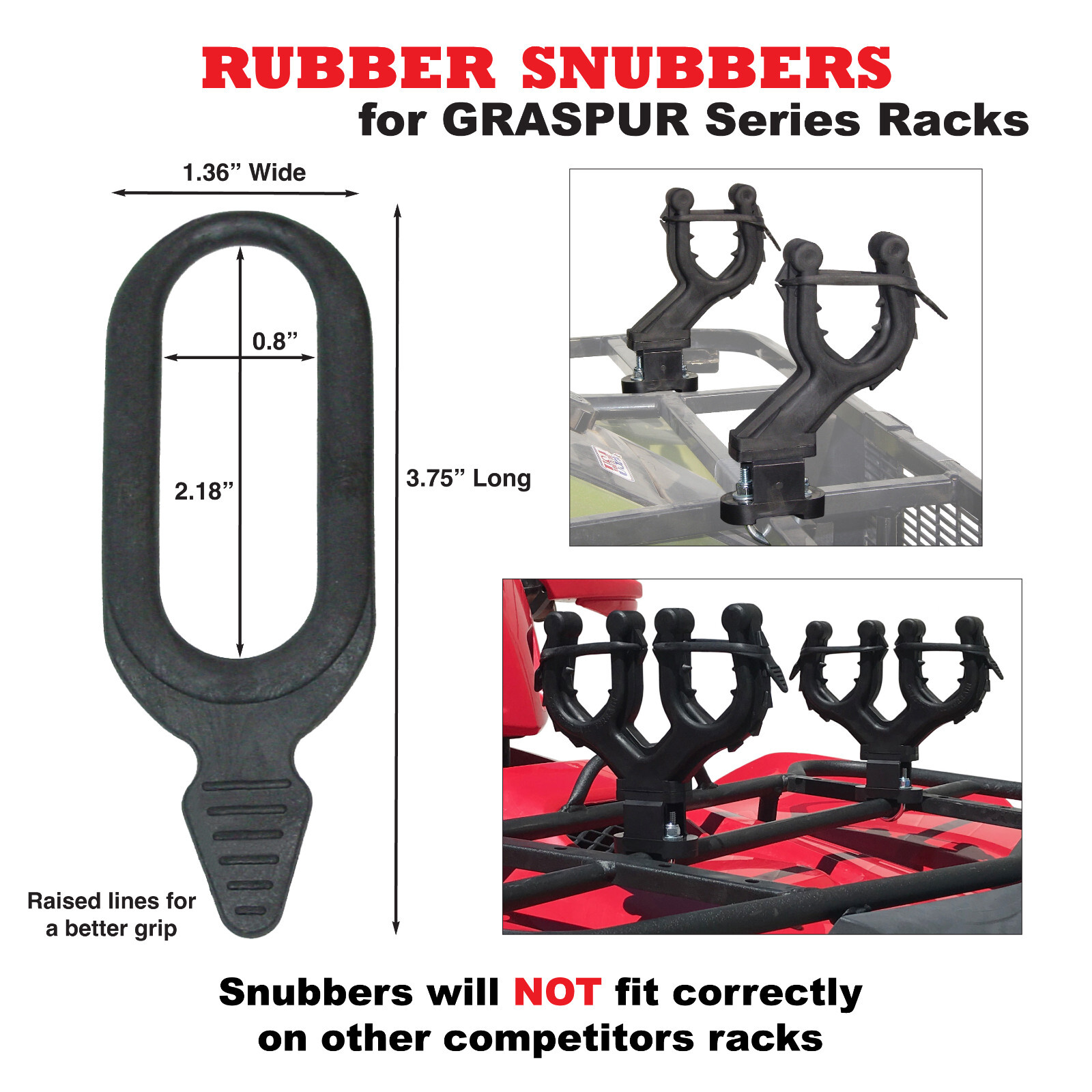 ATV - UTV - GUN RACK RUBBER SNUBBERS - HOLDS GUNS/BOWS/TOOLS IN PLACE- SET OF 4