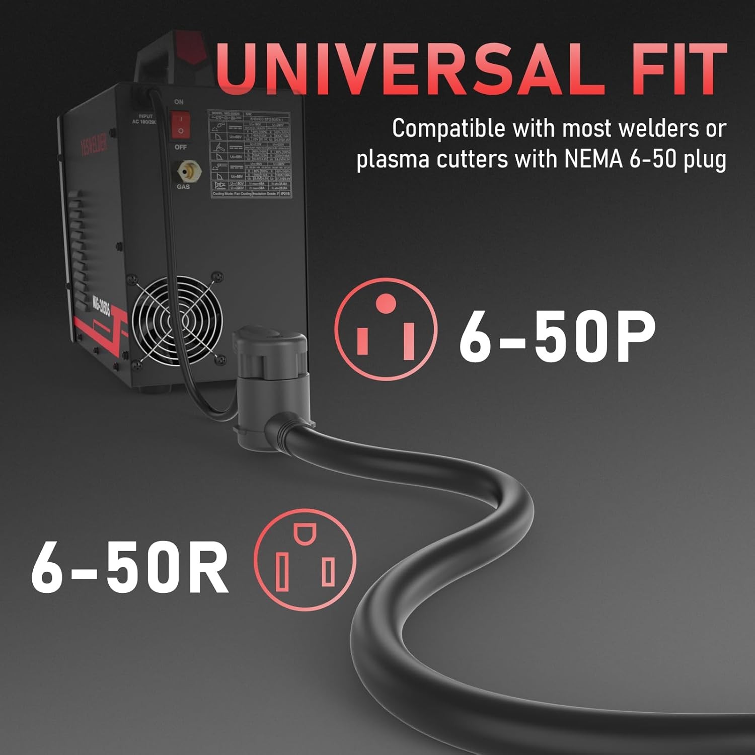 8 AWG Welder Extension Cord 15ft 250V, NEMA 6-50P to 6-50R Heavy Duty