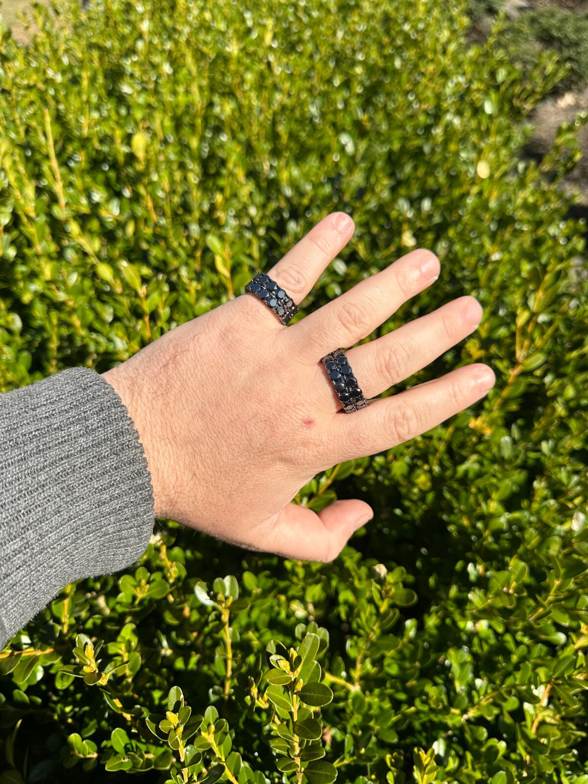 Black Moissanite Ring Real 925 Silver Oxidized Rhodium Hip Hop Iced Tennis Band