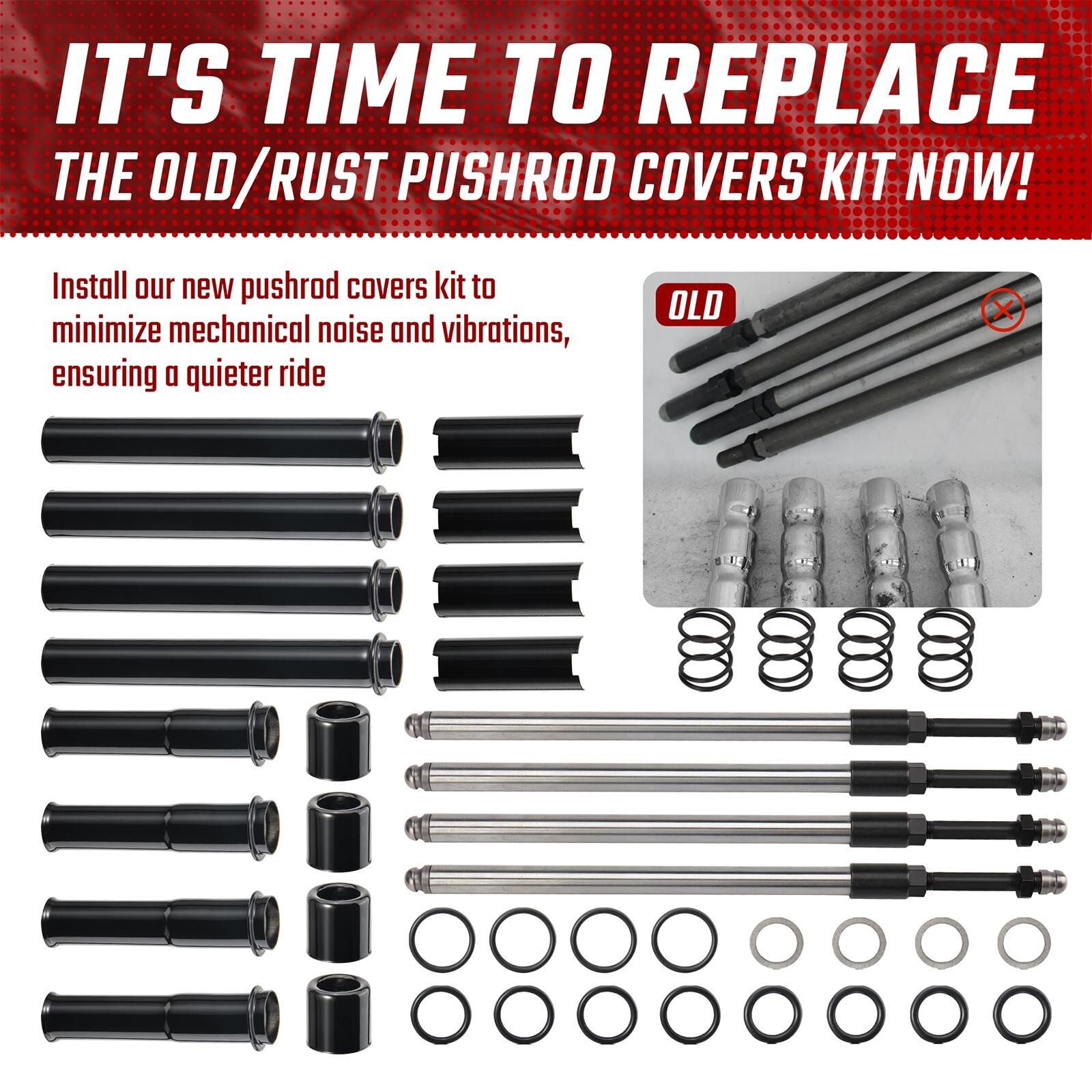 Complete Harley M8 Adjustable Pushrod Tube Cover Kit for 17-up Touring Softail