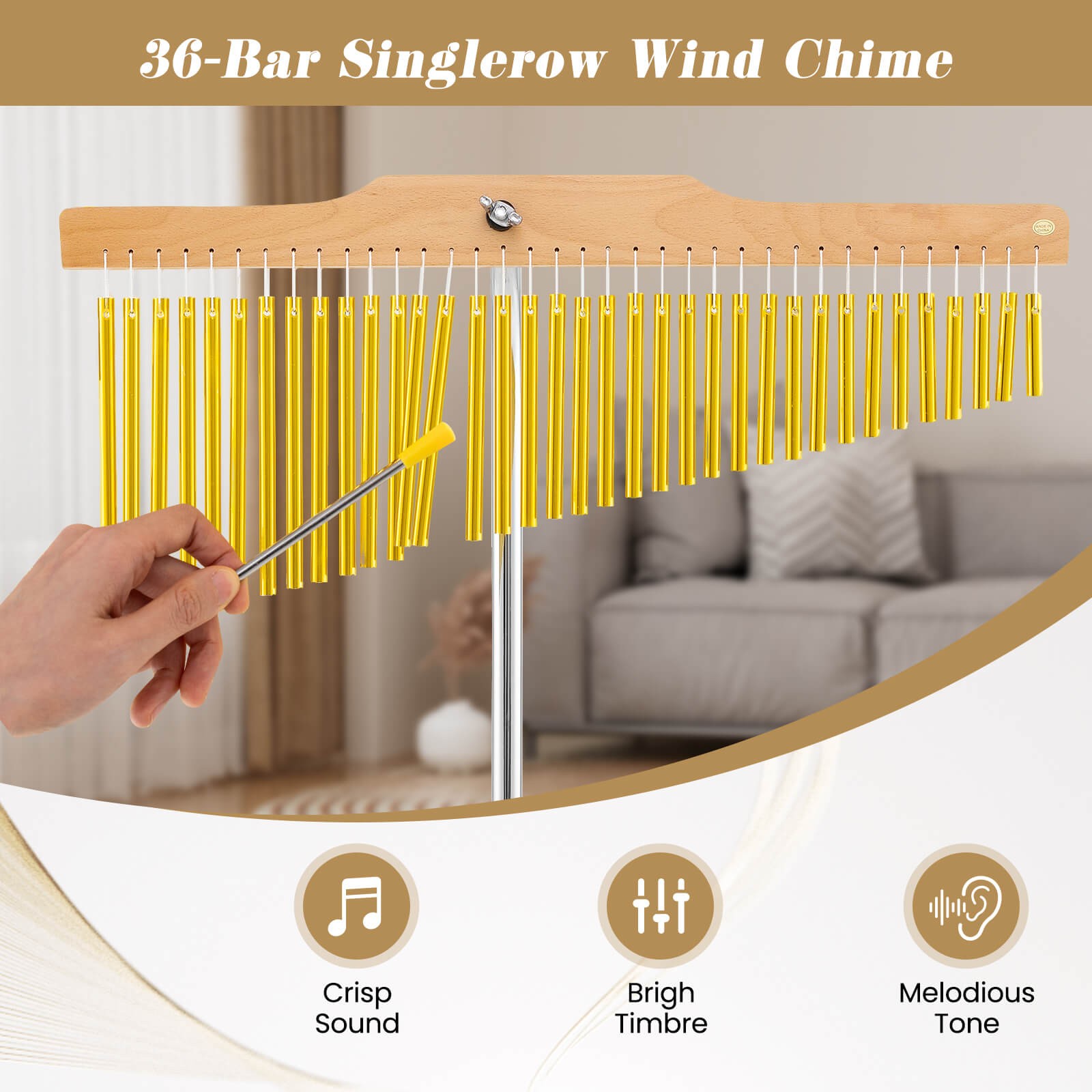36-Bar Chimes Percussion Instrument w/Foldable & Adjustable Stand, Portable Bag