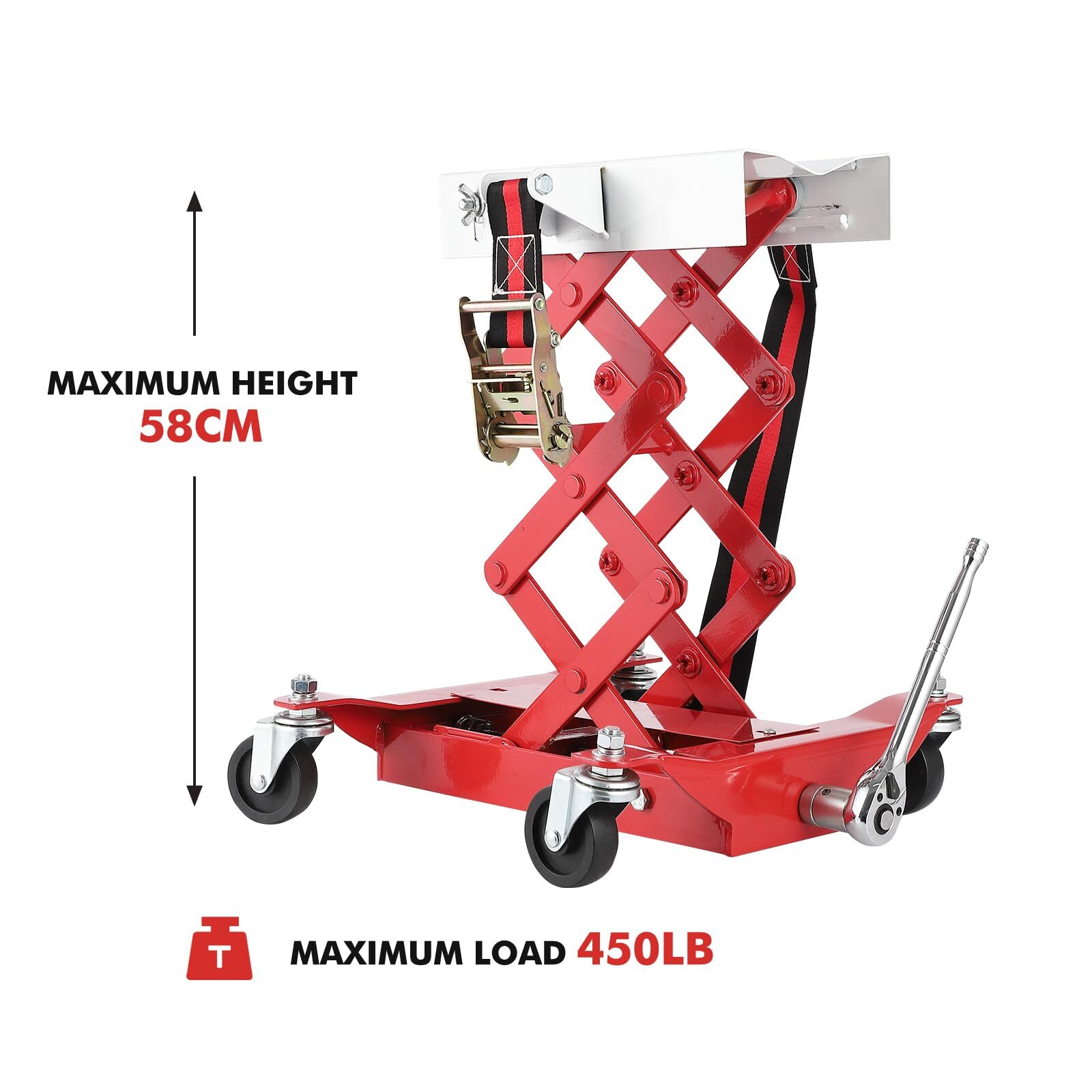 ✅450 Lbs Capacity Low Profile Transmission Jack W/Safety Straps 7-23" Lift Range