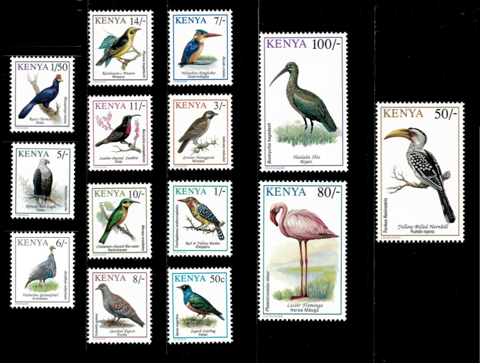 Kenya 1993-99 - African Birds Definitives - Set of 14 Stamps Scott 594-610 - MNH