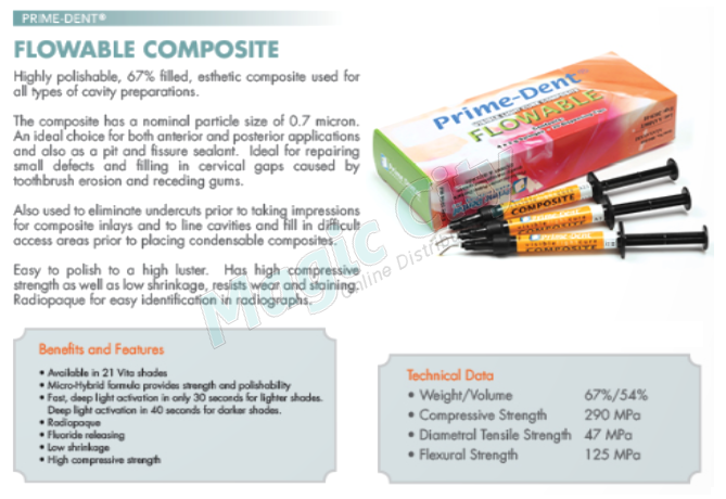 Prime-Dent Dental Flowable VLC Light Cure Composite 4 Syringe Kit - A1