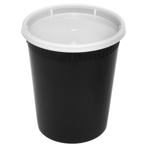 Karat 32 oz Black PP Injection Molded Round Deli Containers with Lids - 240 Set