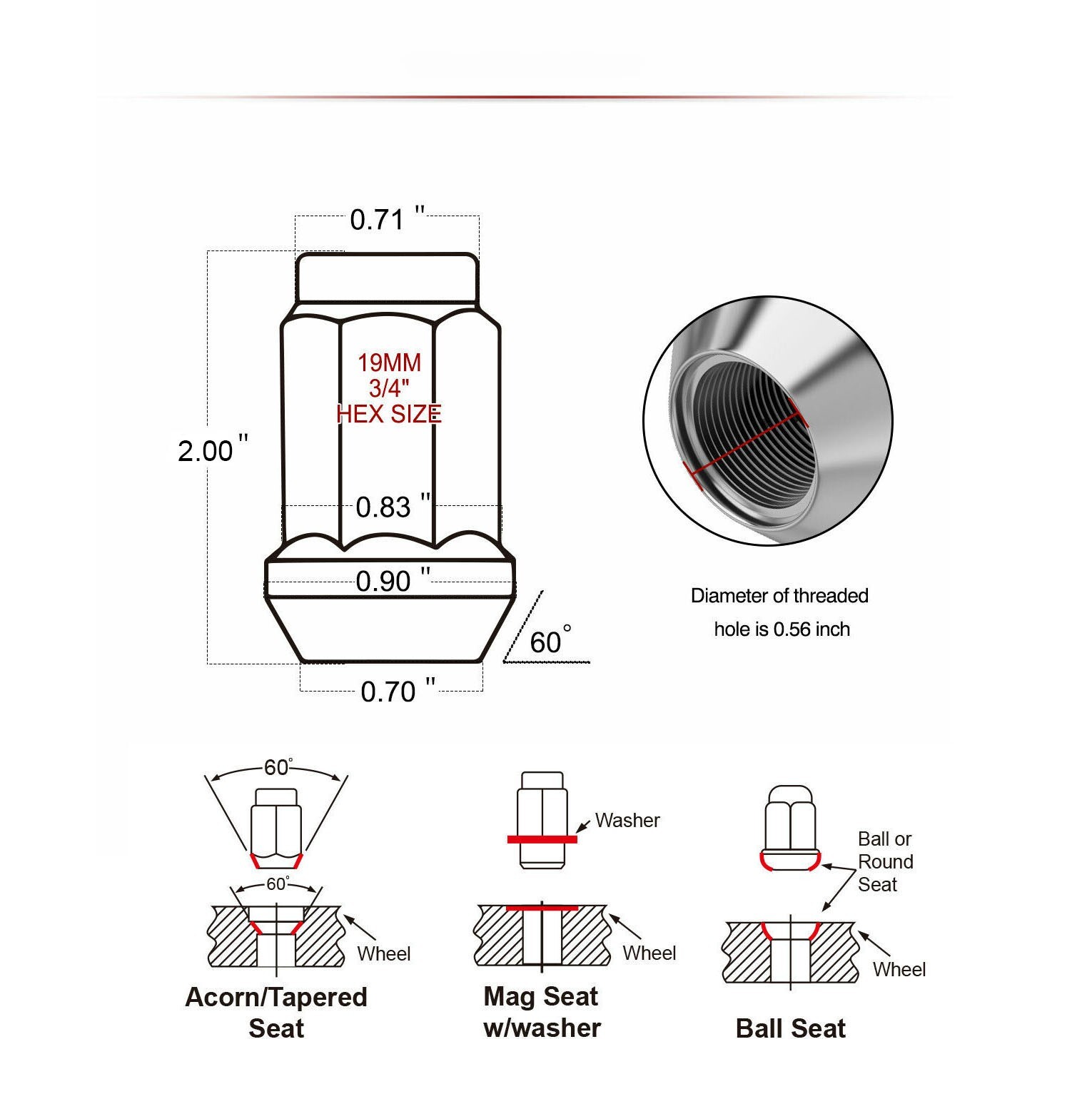 32 Black Bulge Acorn 2'' tall Lug Nuts 9/16-18 For 1994-2011 Dodge Ram 2500 3500