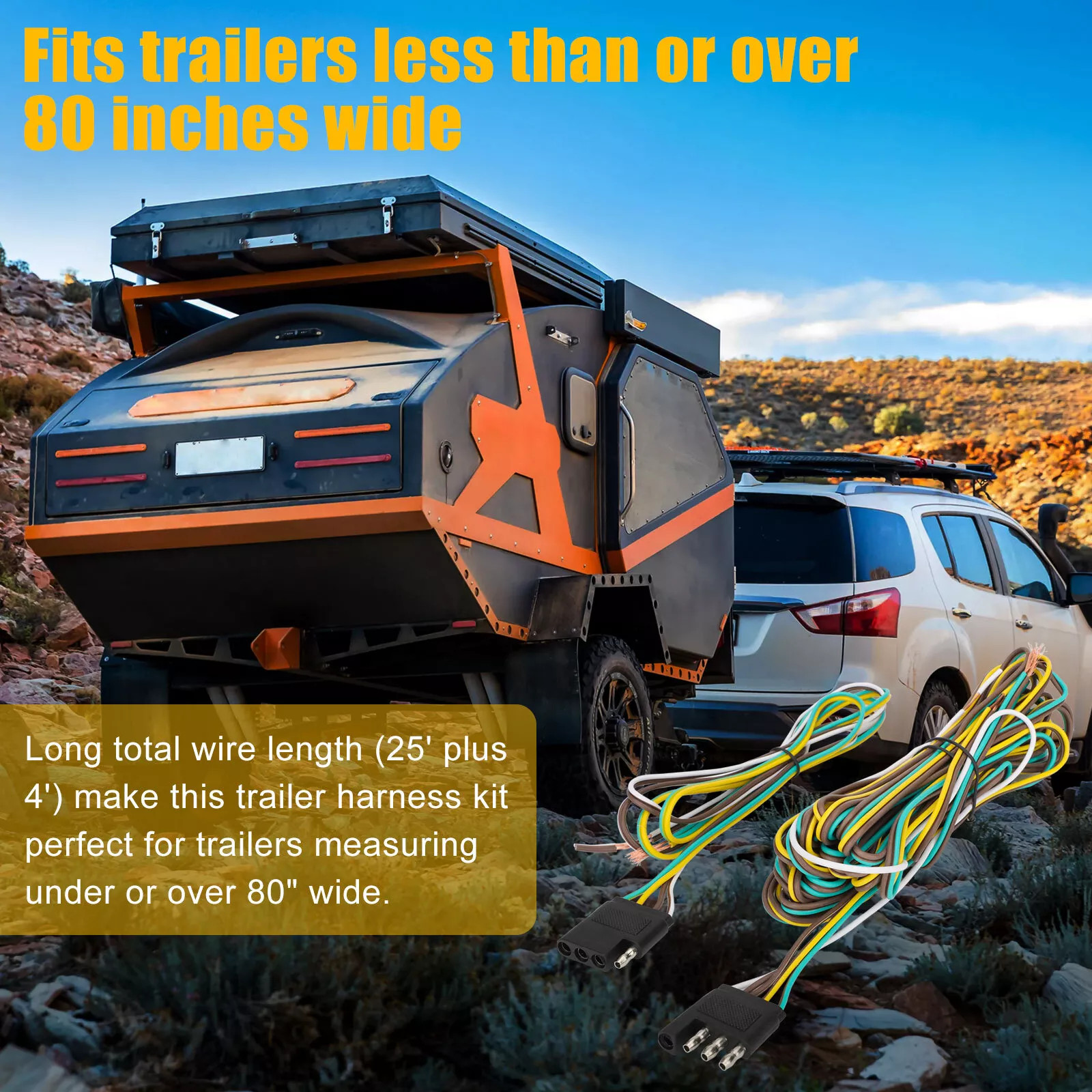 25' 4 Pin Flat Trailer Wiring Harness Kit Wishbone Style for Trailer Tail Lights