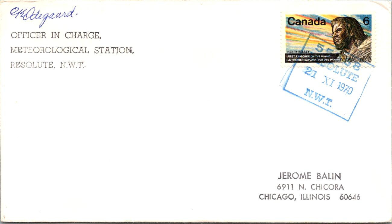 CANADA 1970 - Meteorological Station Resolute N.W.T. to Jerome Balin - A00290