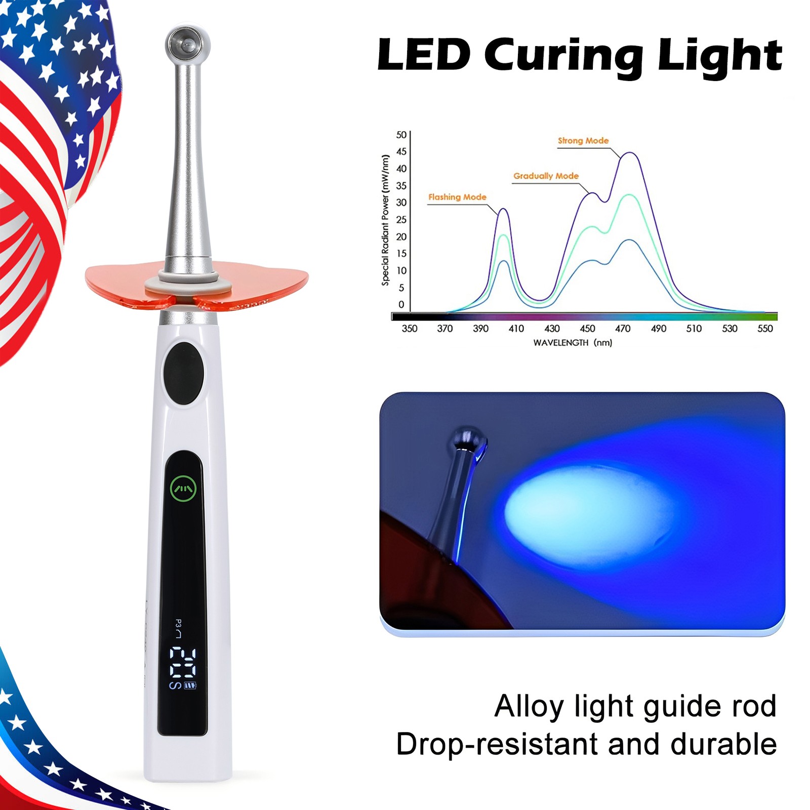 Dental Wireless LED Curing Light 1 Second Cure Lamp Metal Head AI