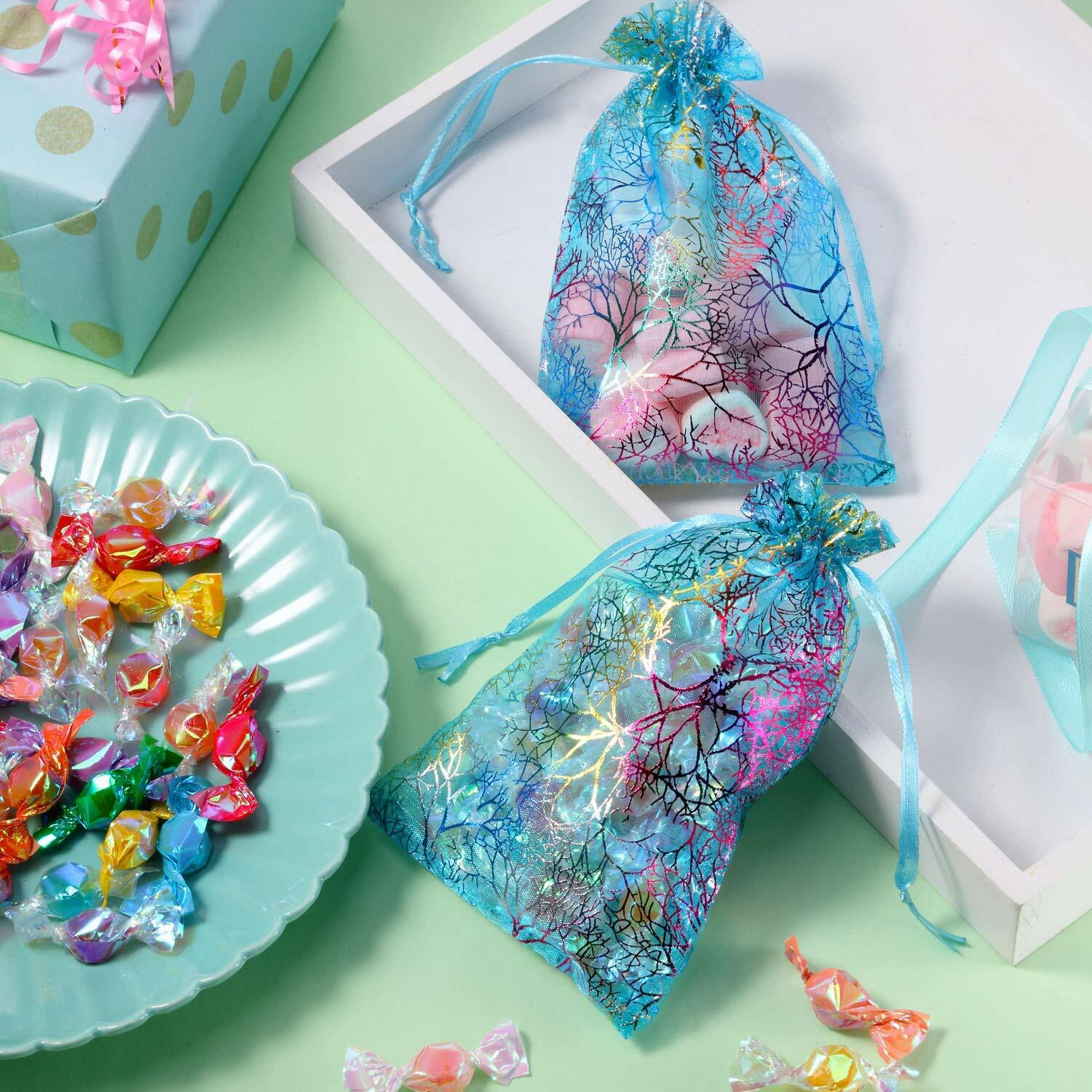 50/100Pcs Sheer Coralline Organza Gift Bags Jewelry Pouches Party Wedding Favor