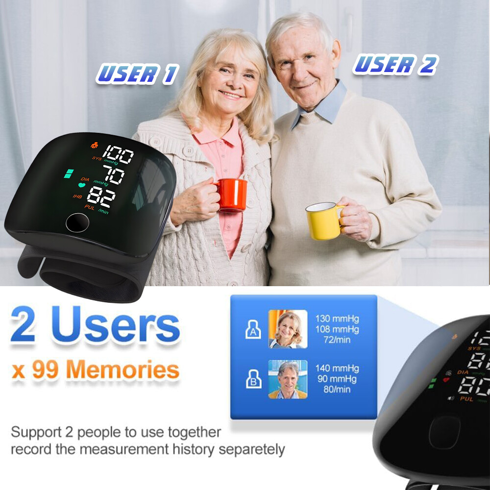 LED Blood Pressure Monitor Wrist Rechargeable Voice Broadcast Heart Rate Machine