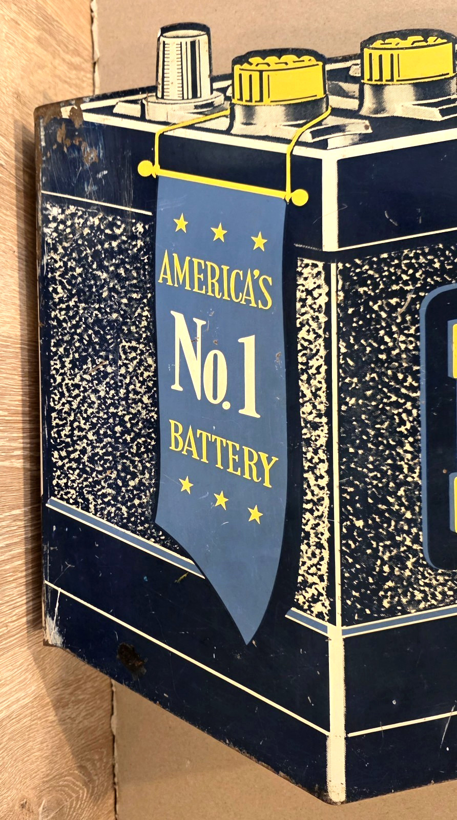 Rare vintage DELCO ** America's No. 1 BATTERY ** FLANGE SIGN - 6 volt gas oil