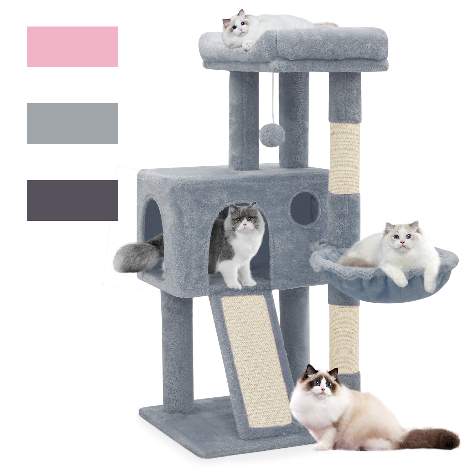 Cat Tree Kitten Playing Condo House Activity Center Light Gray/ Pink/Smoky Gray