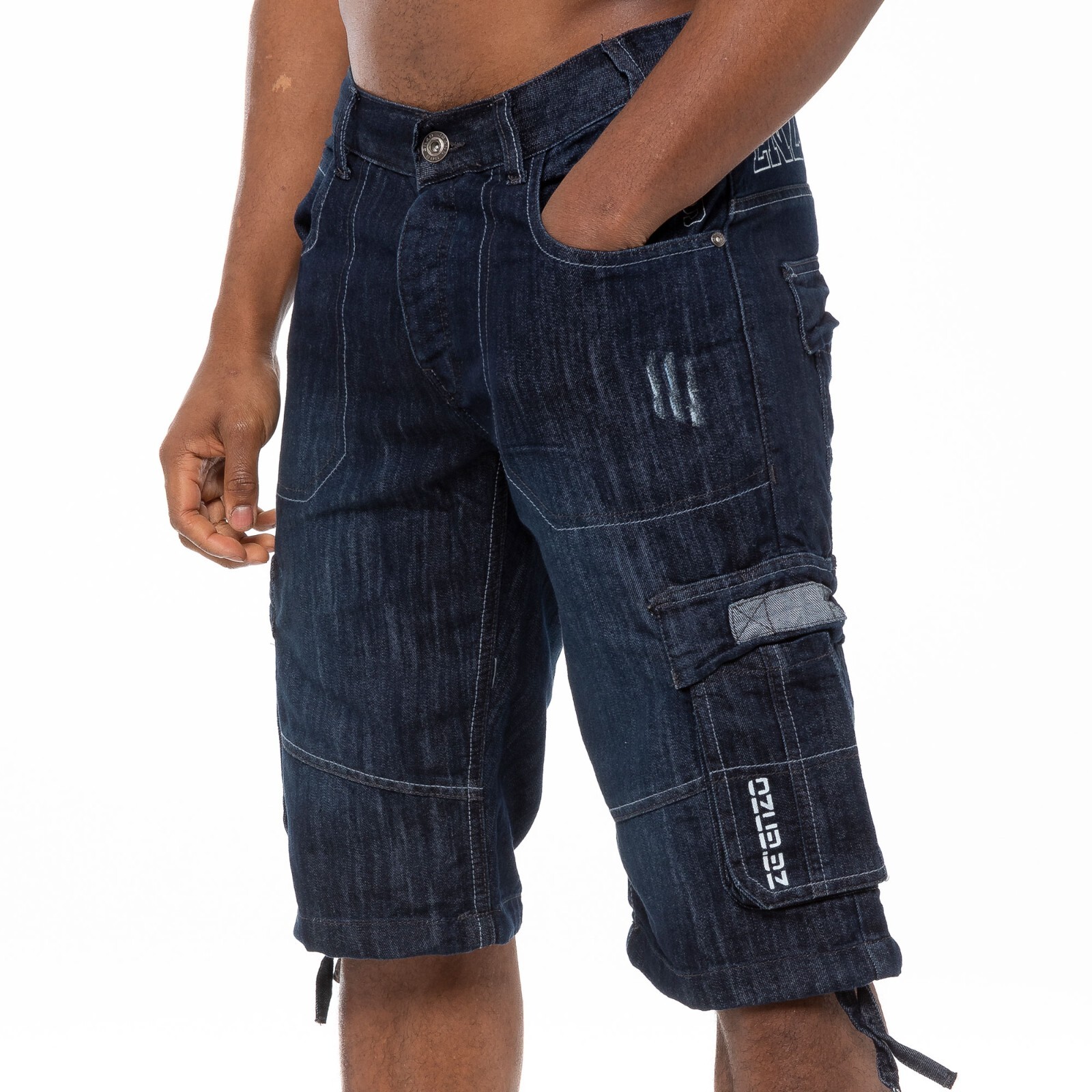 Enzo Mens Shorts Cargo Combat Work Shorts Pockets Knee Length Denim Half Pants