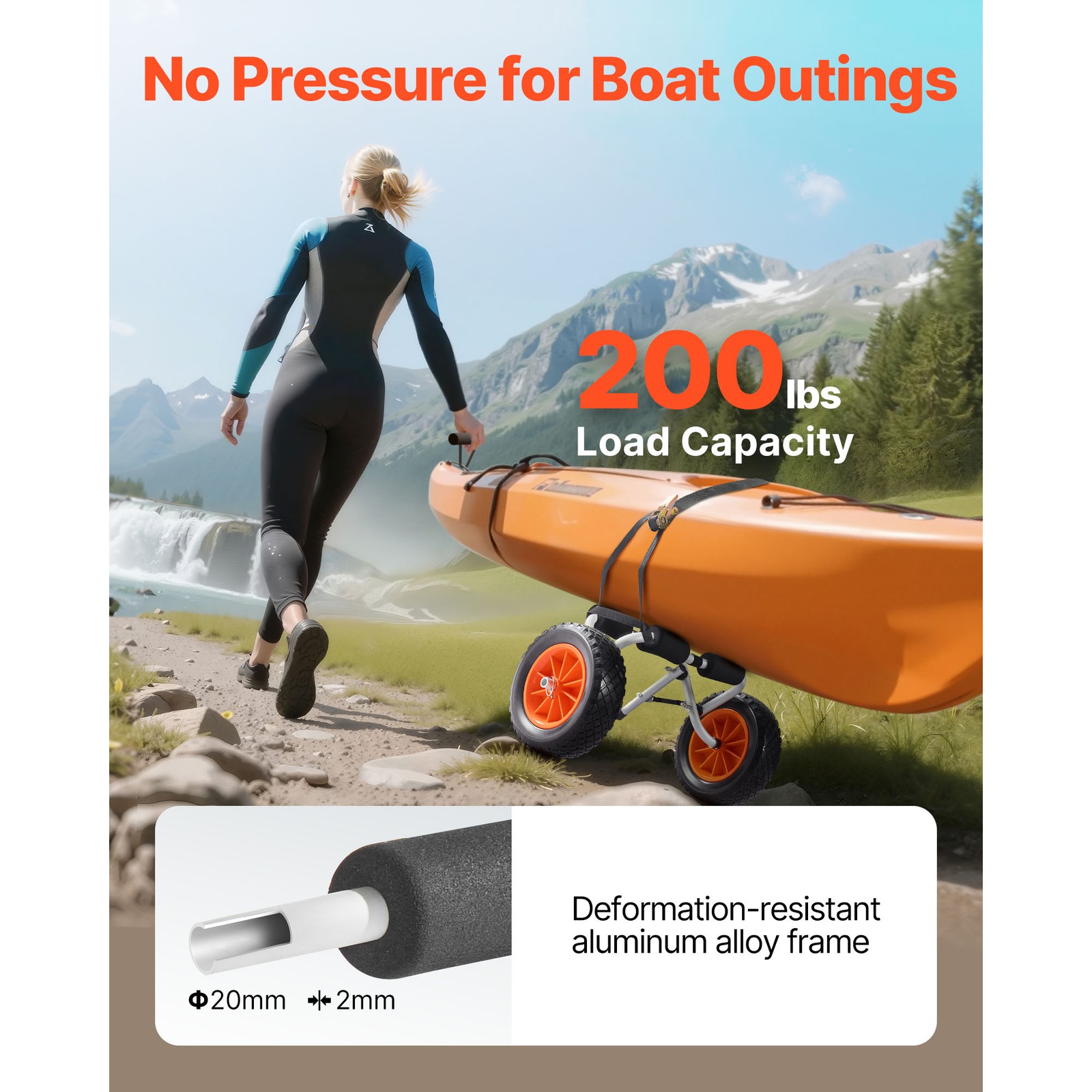 Uimoso Kayak Cart Carrier Foldable 200 lbs Capacity W/ 10" Durable Rubber Tires