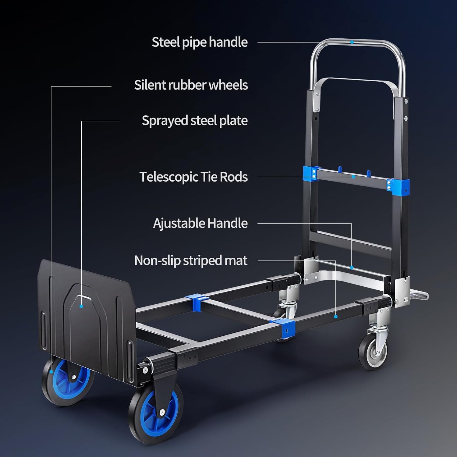 Aluminum Hand Truck 3 in 1 Folding Dolly Cart 660 lbs Capacity Heavy Duty