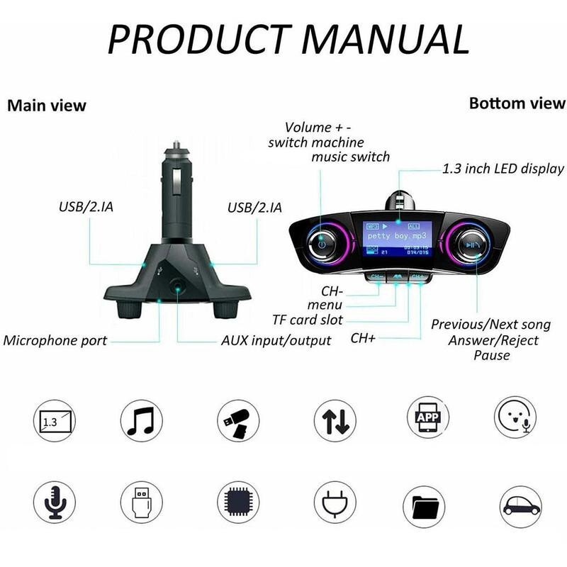 MP3 FM Transmitter Bluetooth Wireless Bluetooth 4.0 1.3in LED Screen Accessories