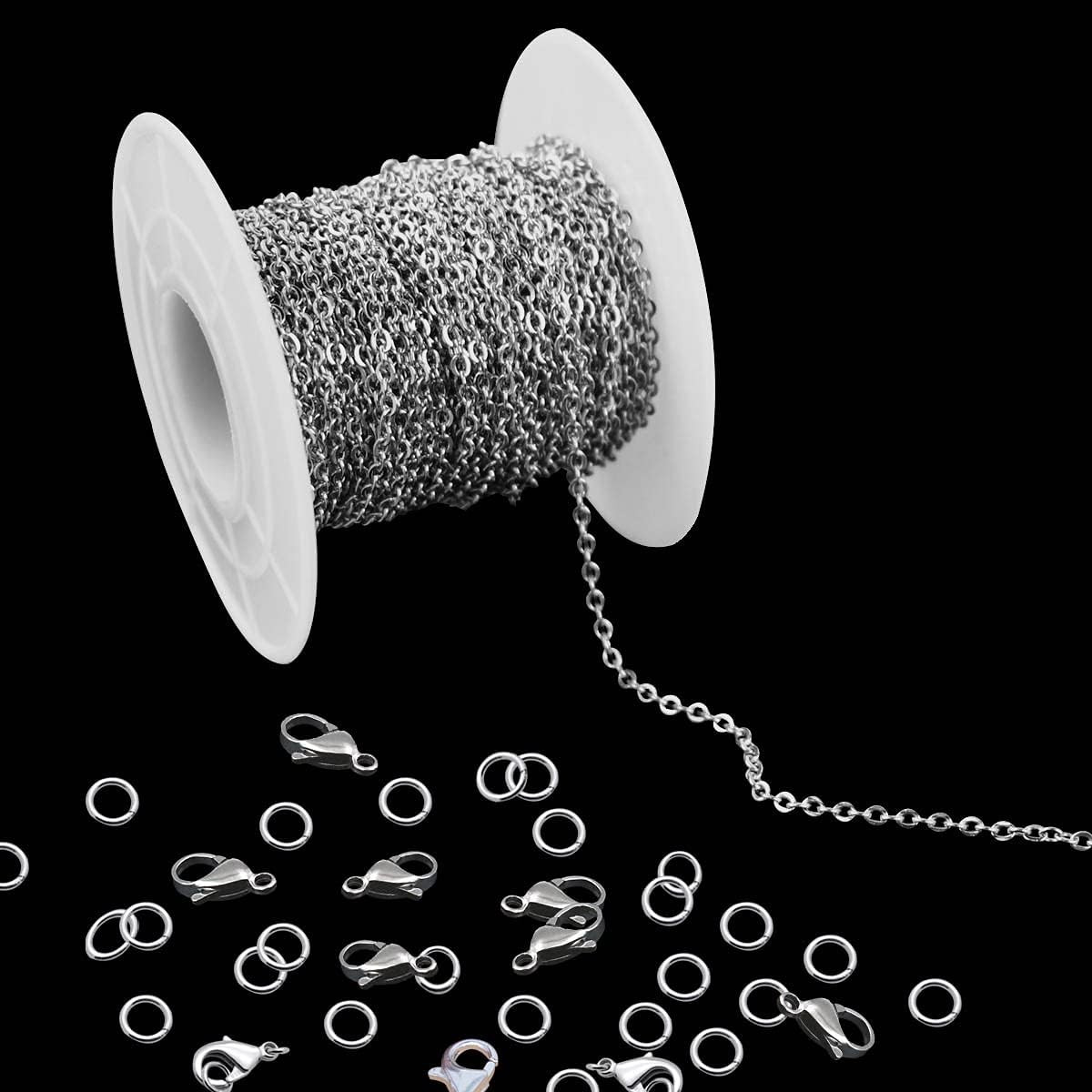 33 Feet Stainless Steel Jewelry Chains for Jewelry Making - Silver Chain Roll wi