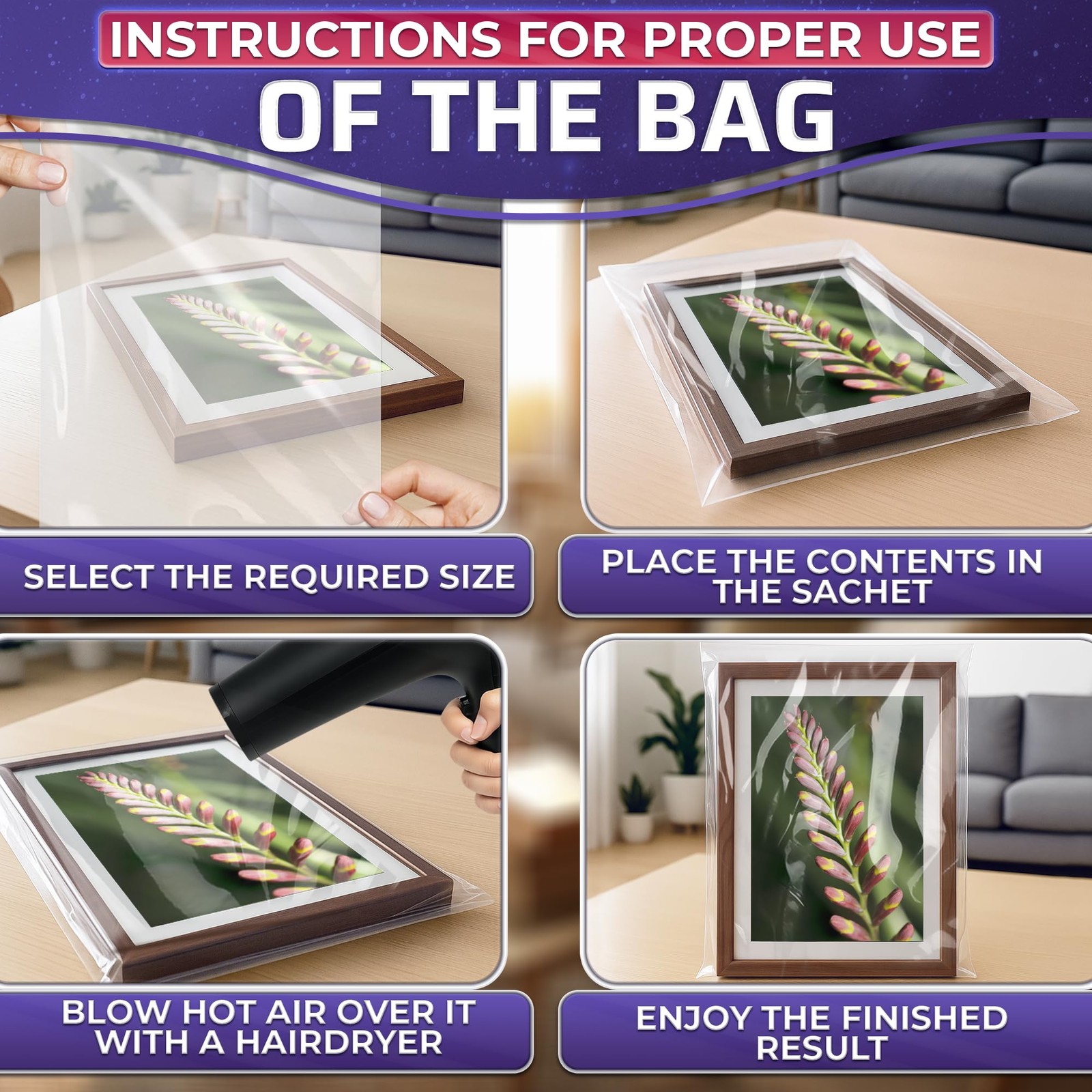 50 PCS 16x24 Inch Clear Heat Shrink Wrap Bags Packaging Storage Bulky Items