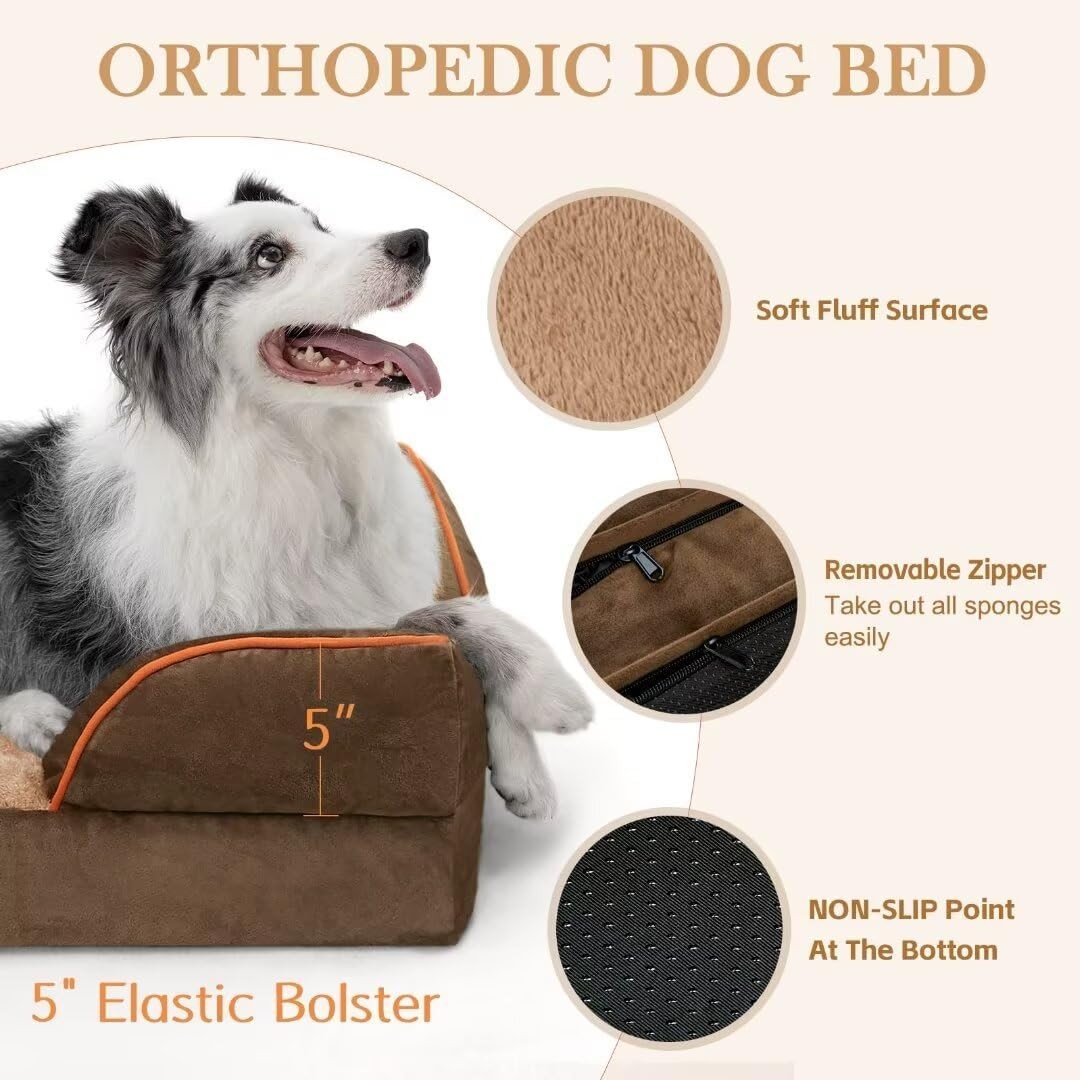 Orthopedic Dog Bed XL Dogs 45x35 Inch Waterproof Foam Removable Bolster Washable