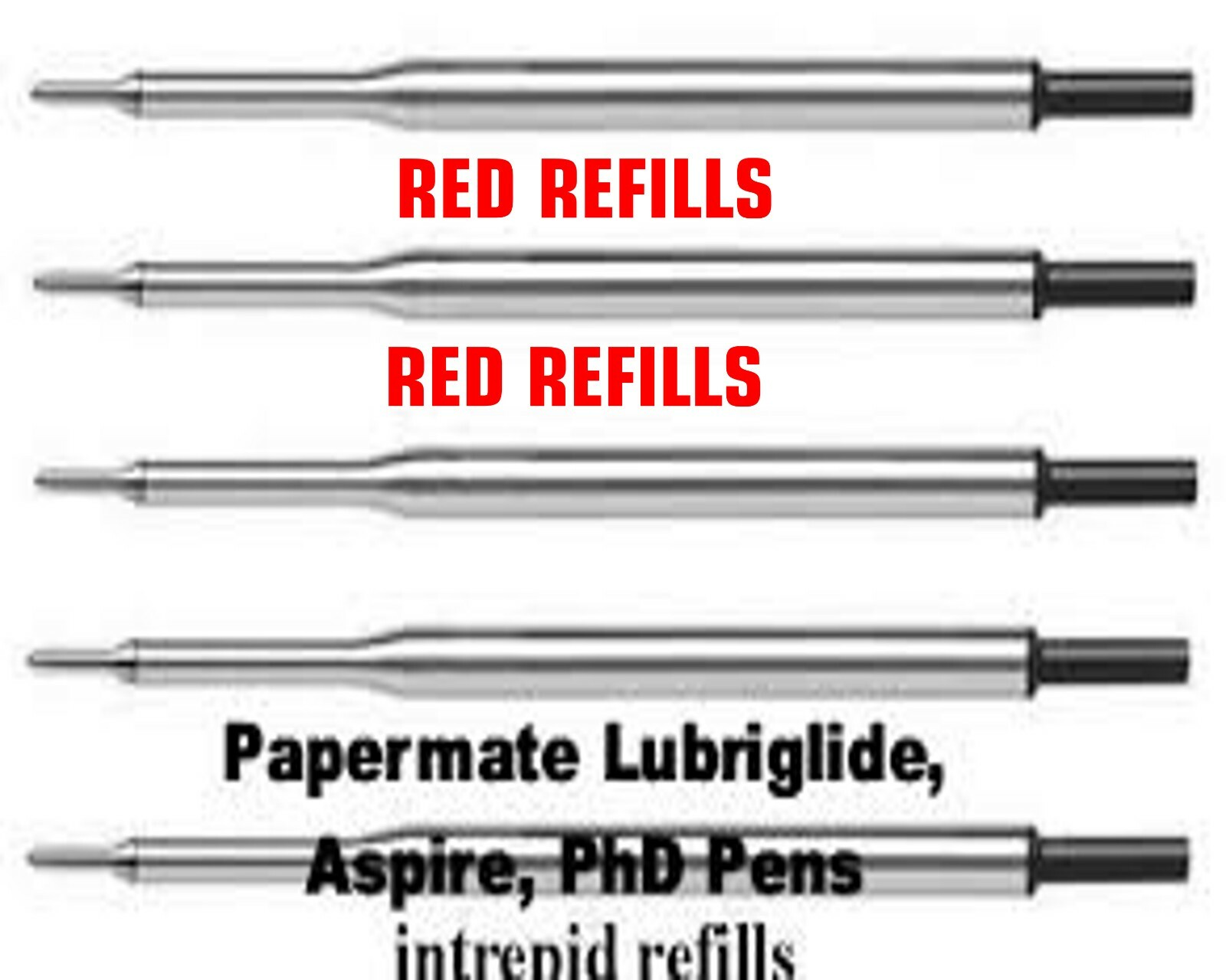 5 Genuine Intrepid Red Ballpoint Refills for Papermate Lubriglide,Aspire,PhD Pen