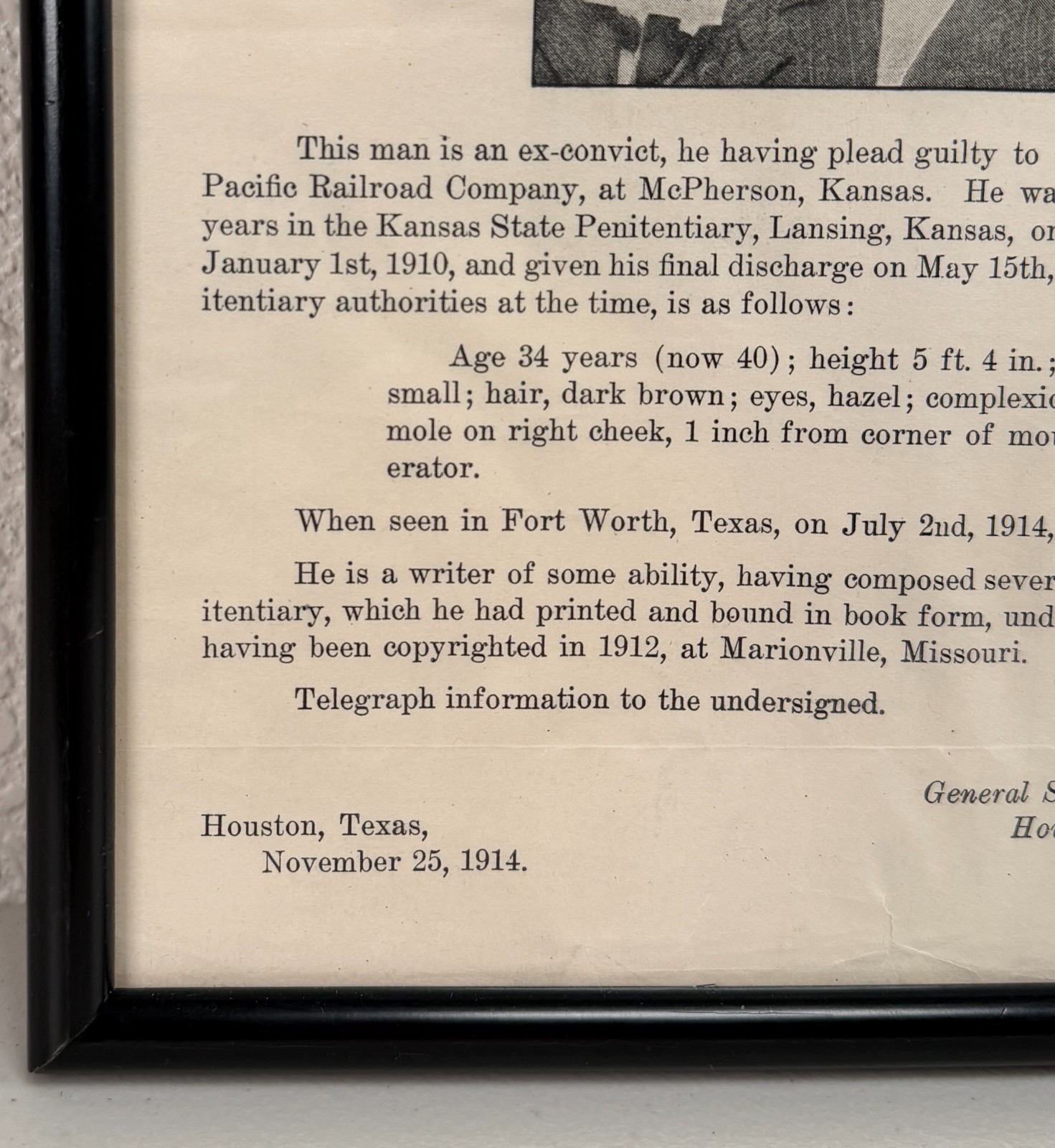 Antique Wells Fargo & Co Reward Wanted Poster Criminal Robber Western Outlaw #3