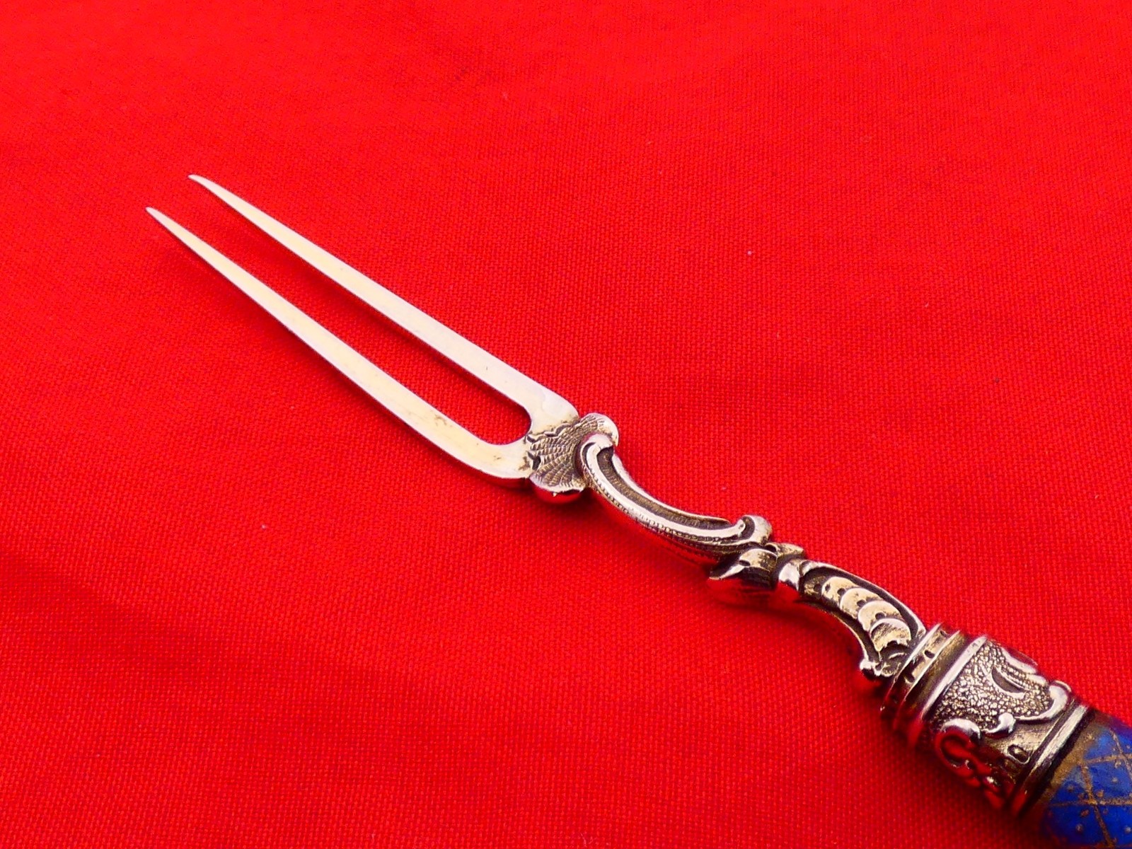 Antique Germany Silver & Painted Porcelain Cheese Pick TD-11