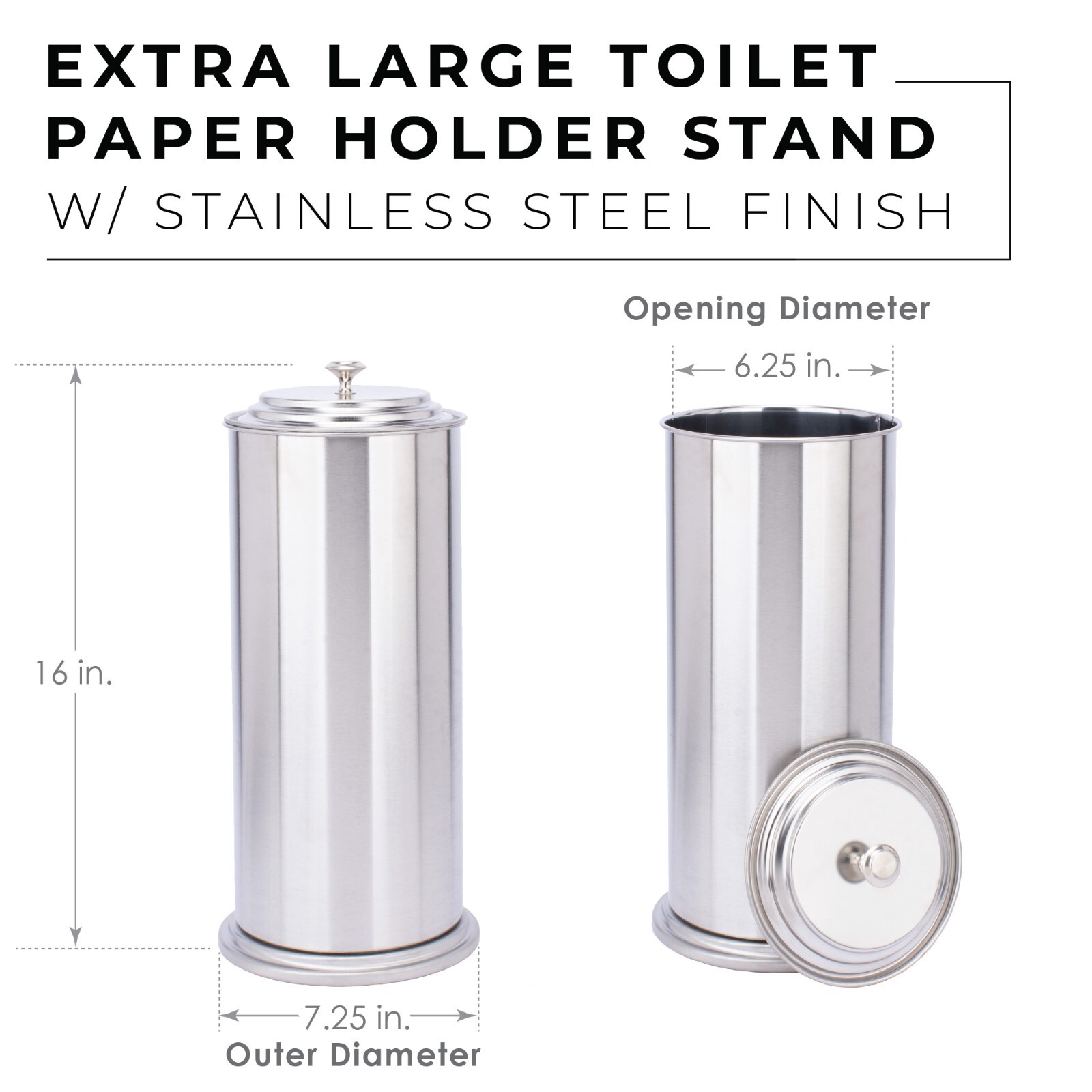Freestanding Toilet Paper Holder for Extra Large Toilet Rolls - Stainless Finish
