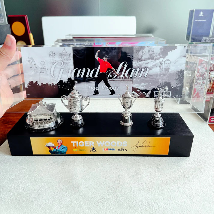 Tiger Woods Golf Grand Slam Trophy Display Case [Trophies Included]