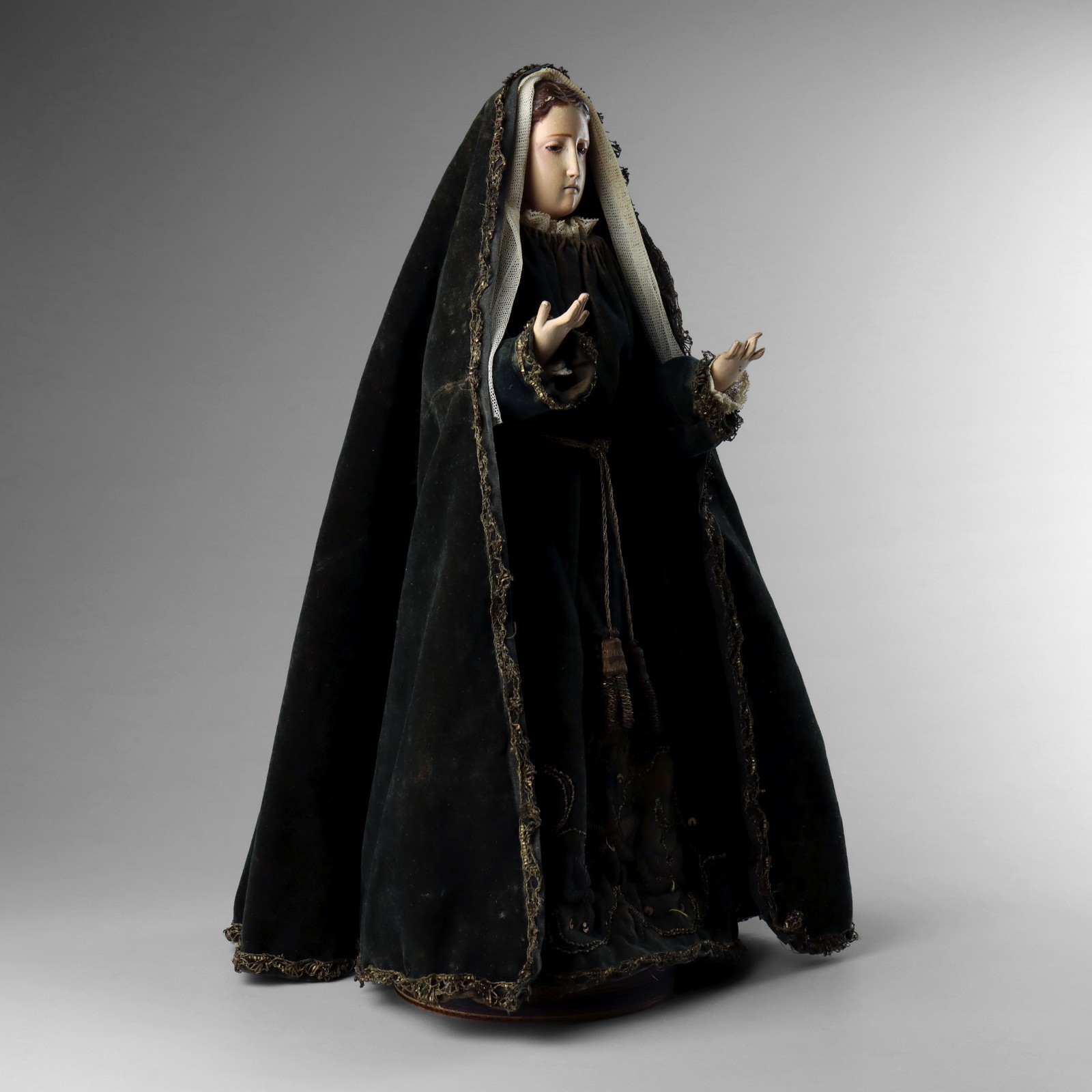 Antique 19th C Carved Wood Polychrome Santos Virgin Mary Madonna Lady of Sorrows